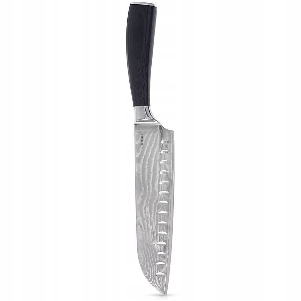 Nôž Santoku 31 CM 18 CM Damašková Oceľ Drevo Pakka Čierny Kuchynský