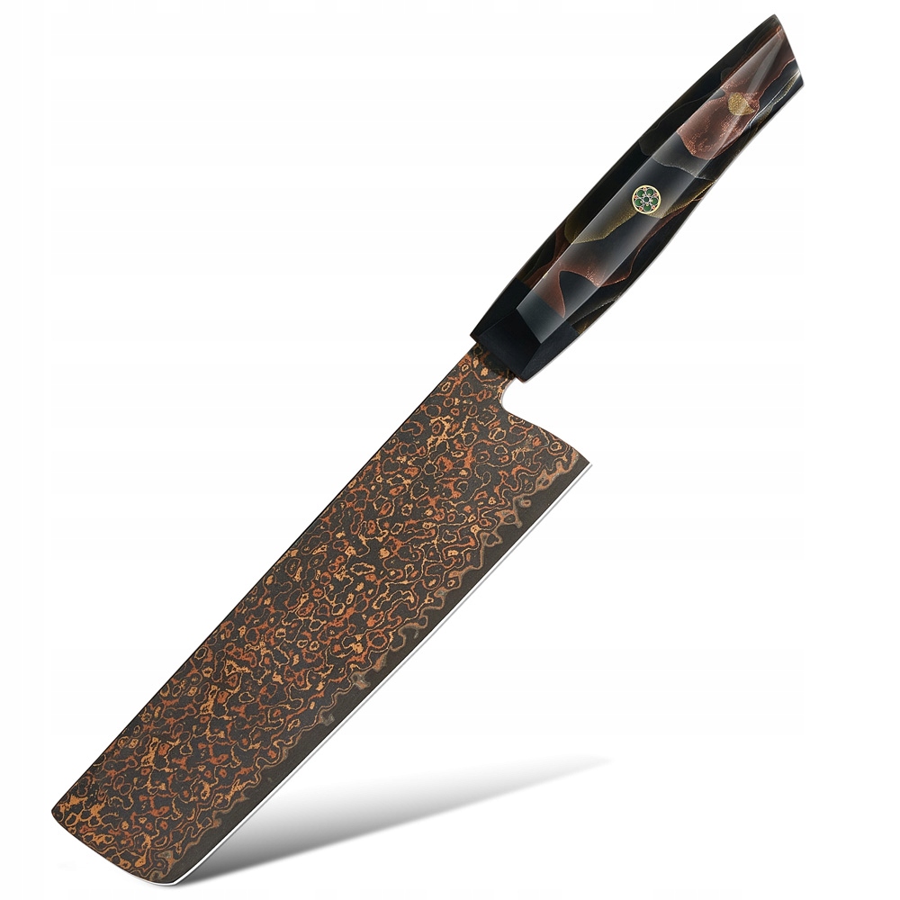 Damaškový kuchynský nôž Kurogane Nakiri/Čierna/Hnedá KP-37388