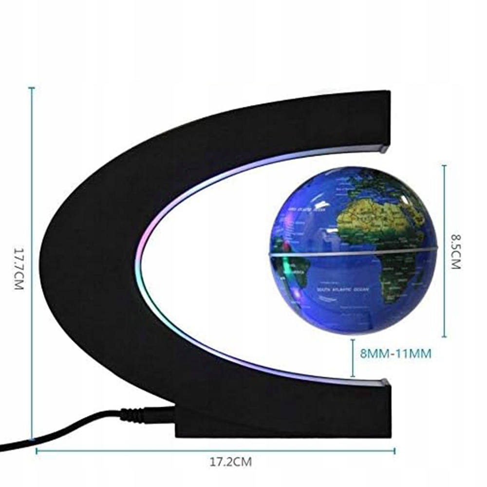 Globus Lewitujący z Kolorowymi LED - Efektowna Ziemia w Czerni i Niebieskim Stan opakowania oryginalne