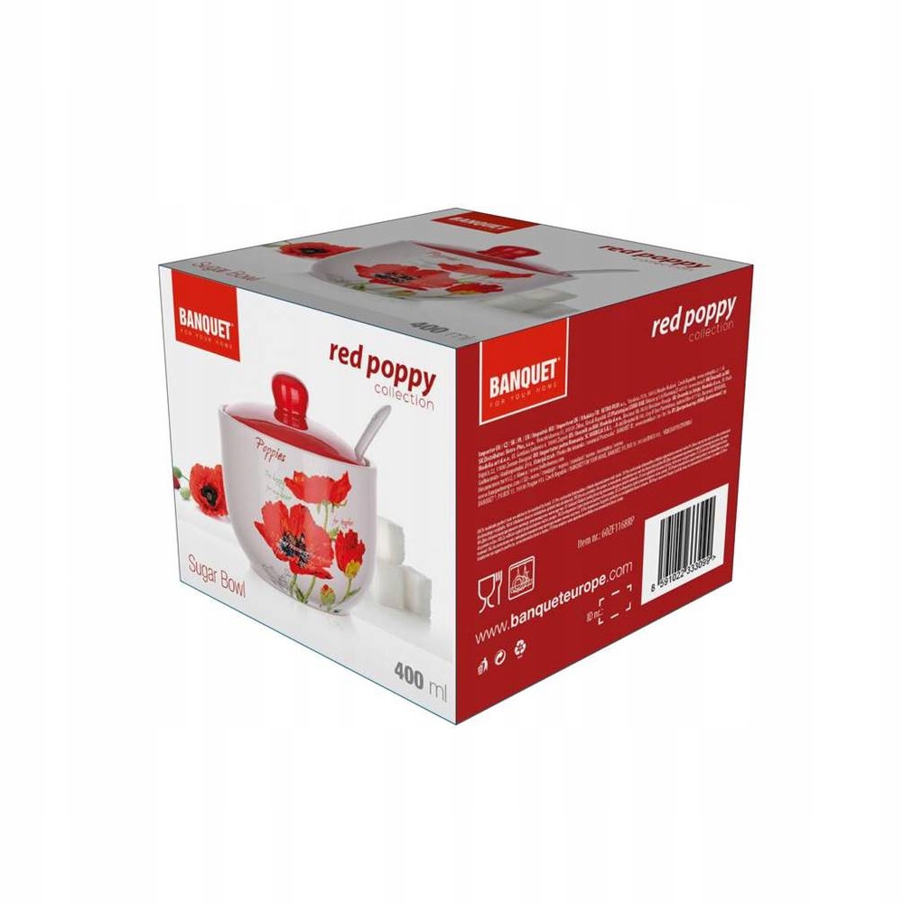 Ceramiczna CUKIERNICA Z ŁYŻECZKĄ i pokrywką 400 ml Red Poppy MAKI Banquet Kod producenta 000
