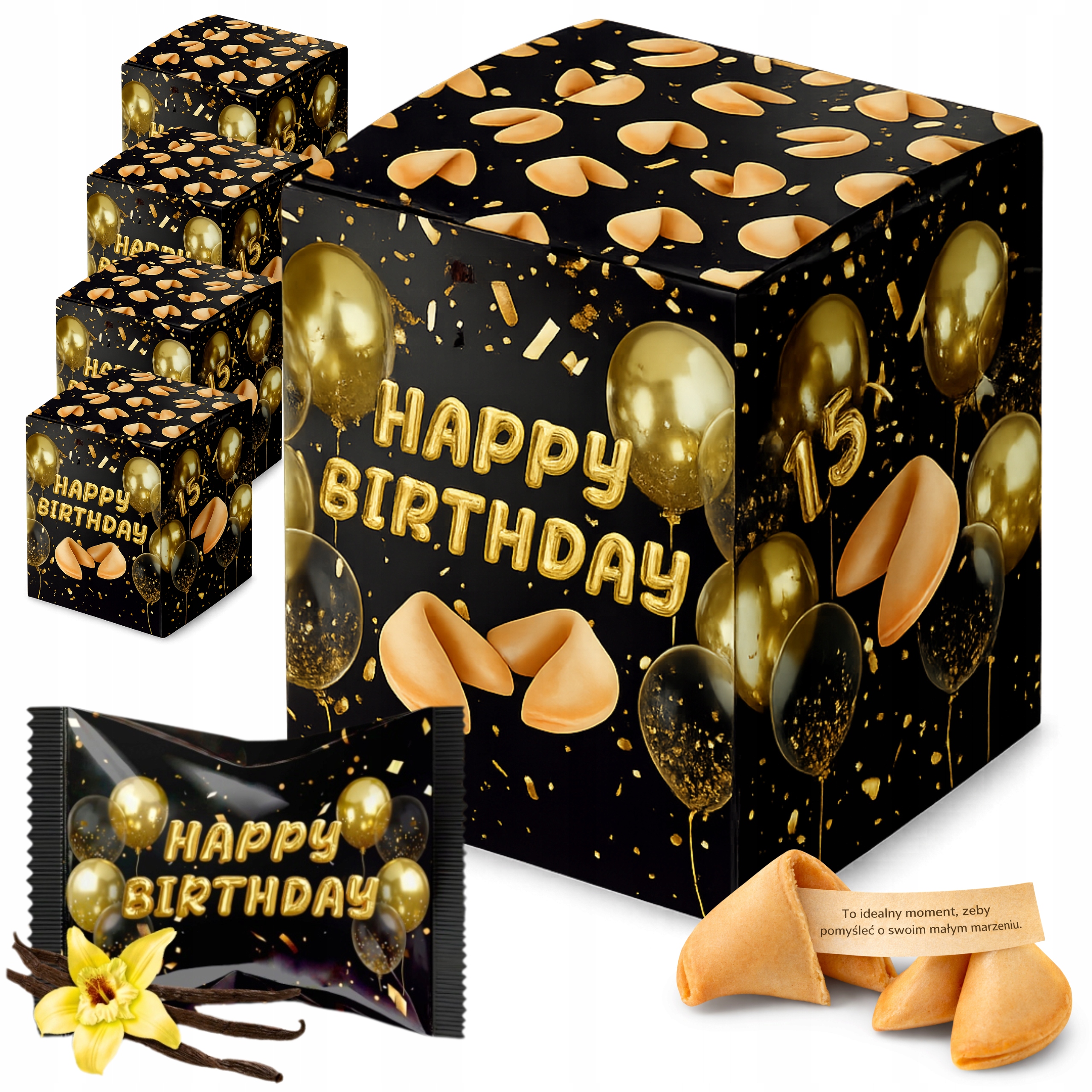 Ciasteczko z Wróżbą na Urodziny dla Gości 5 x Box po 15 Ciasteczek