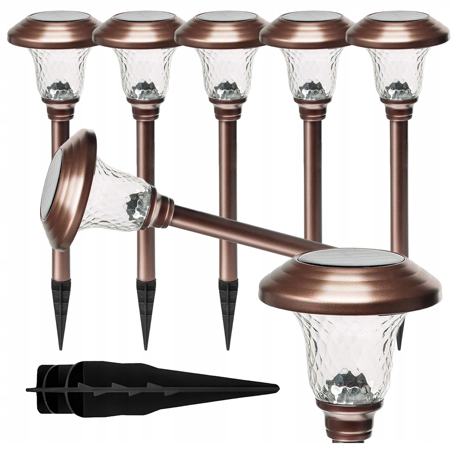 Lampy Solarne Ogrodowe Wbijana 42cm Metalowa Z Czujnikiem Zestaw 6 sztuk