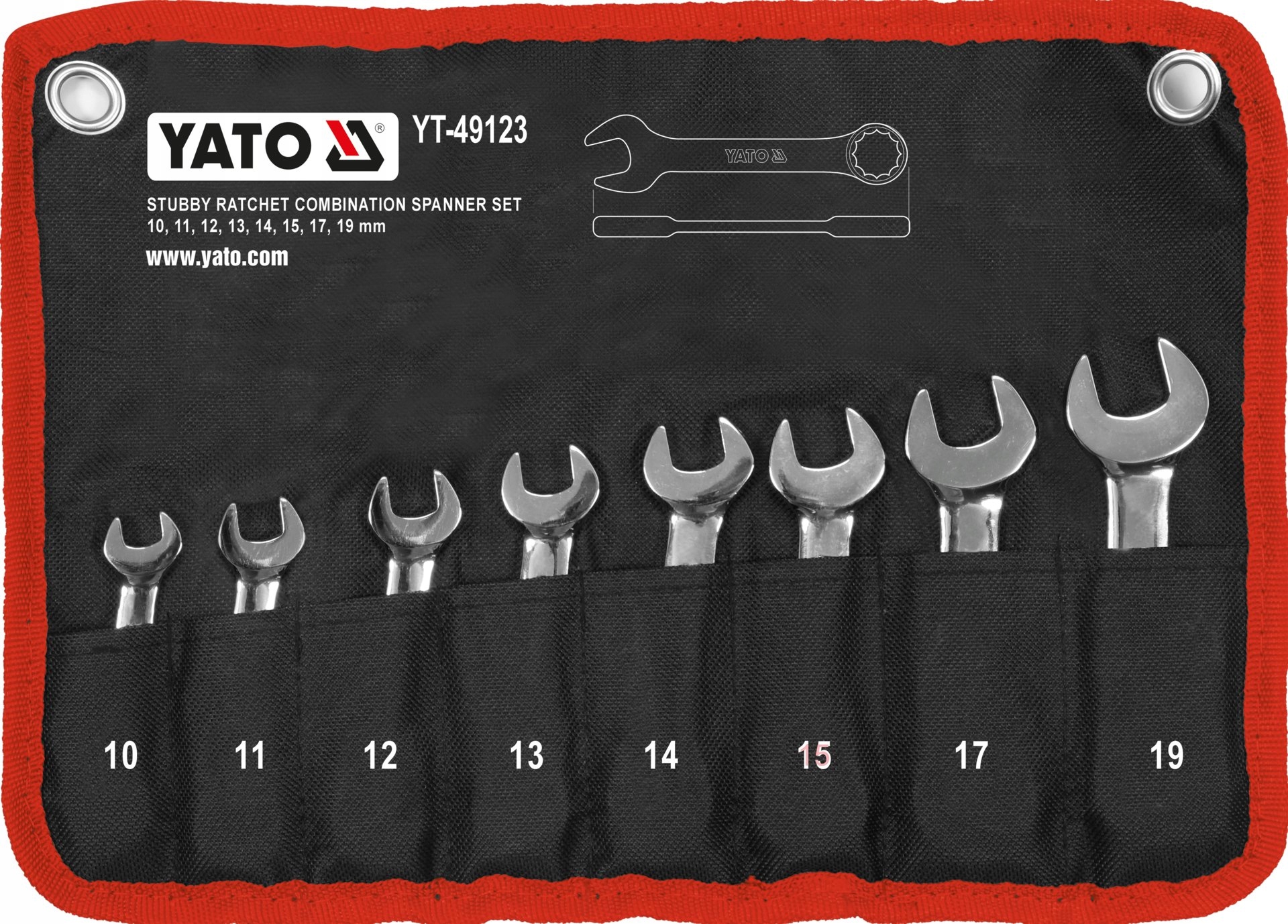 Yato zestaw kluczy płasko-oczkowych krótkich z grzechotką 10-19 mm 8 szt.