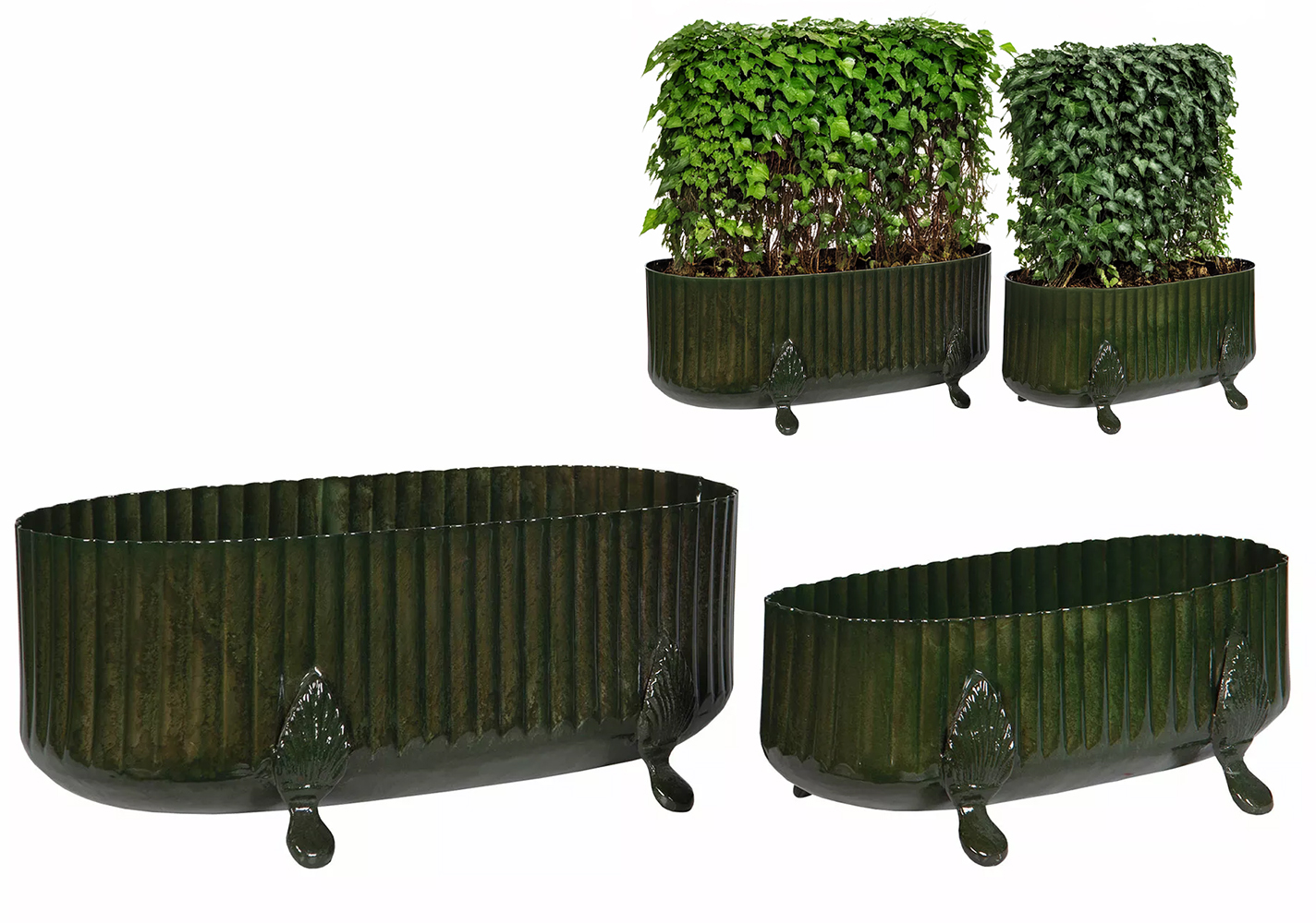 Kvetináč Na Kvety Balkon Teras 2 ks podlhovastý korytko lesklý zelený