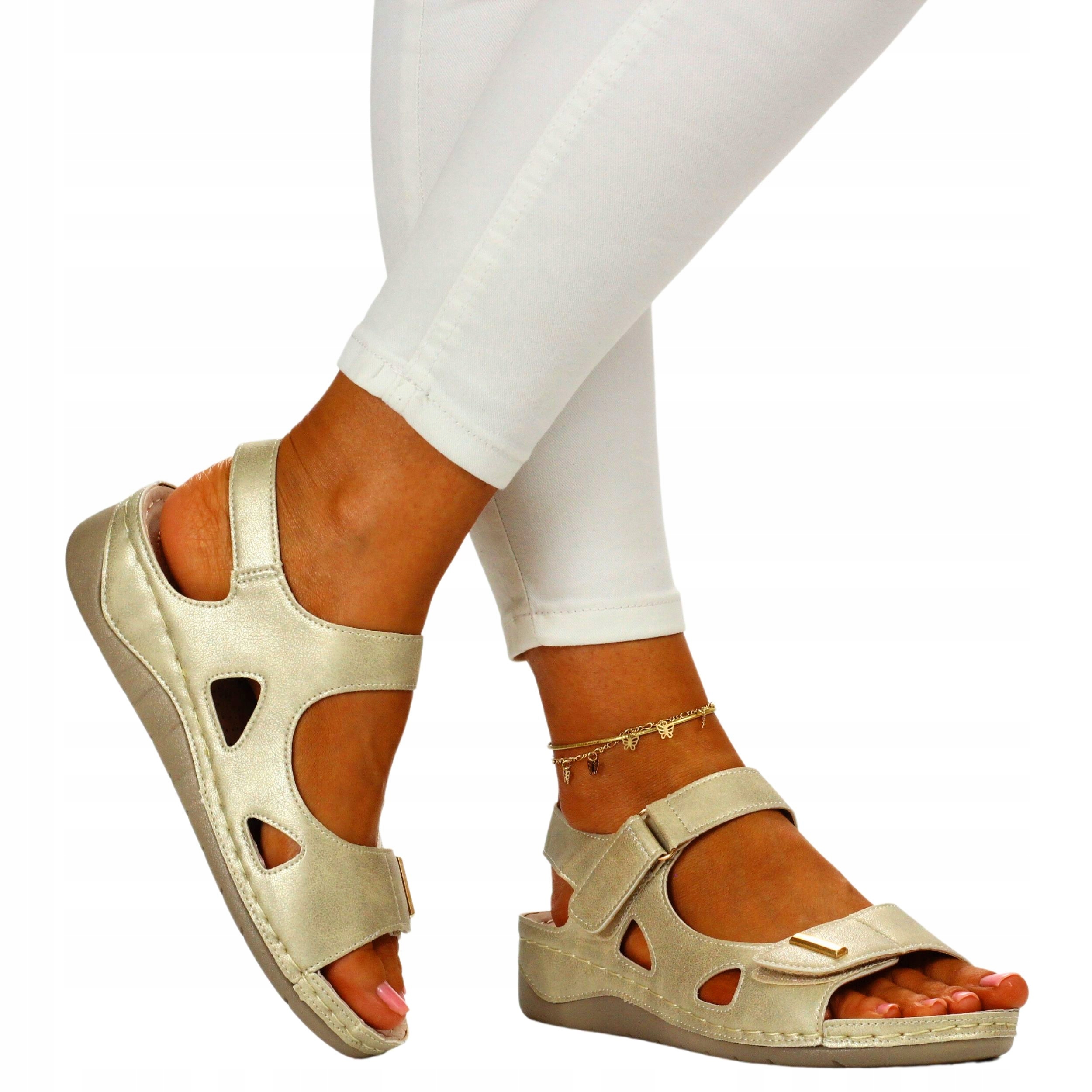 DAMSKIE SANDAŁY SKÓRA PROFILOWANE SZYTE 39