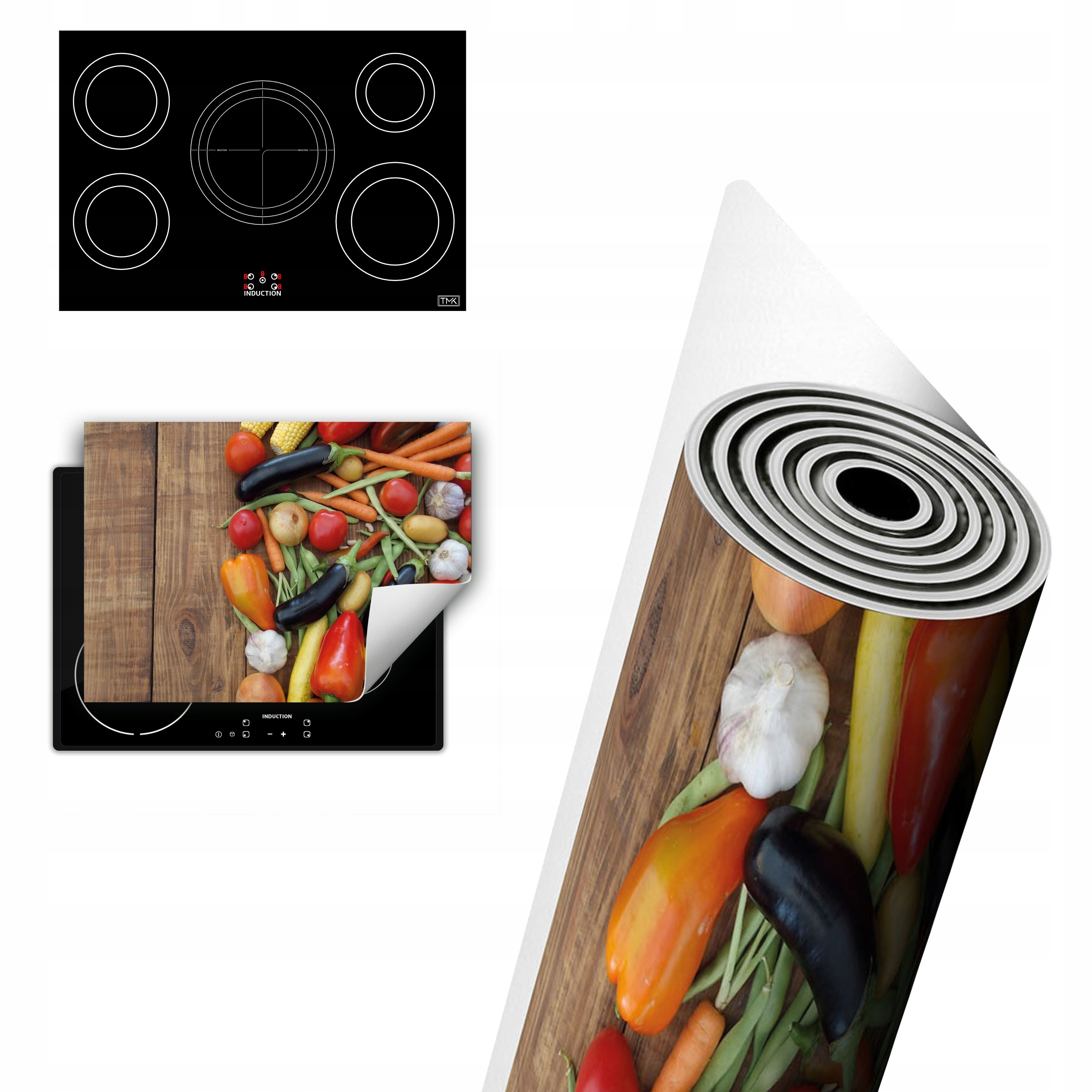 Vinylová Ochrana Na Indukci Pracovní Deska 80x52 Zelenina dřevo