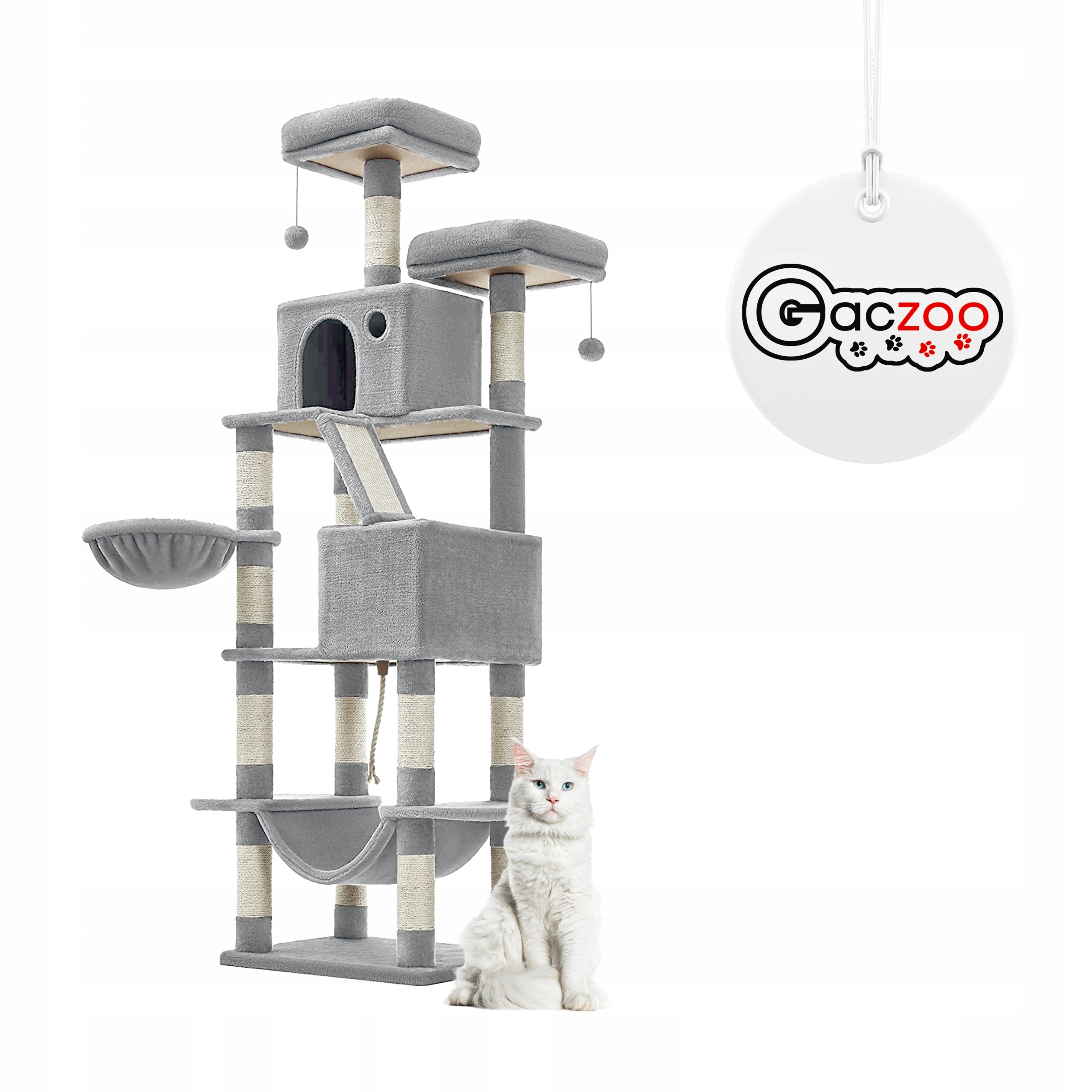 Levně Gaczoo Škrabadlo pro kočky vysoká věž pelíšek 60 x 50 x 206 cm světle šedá