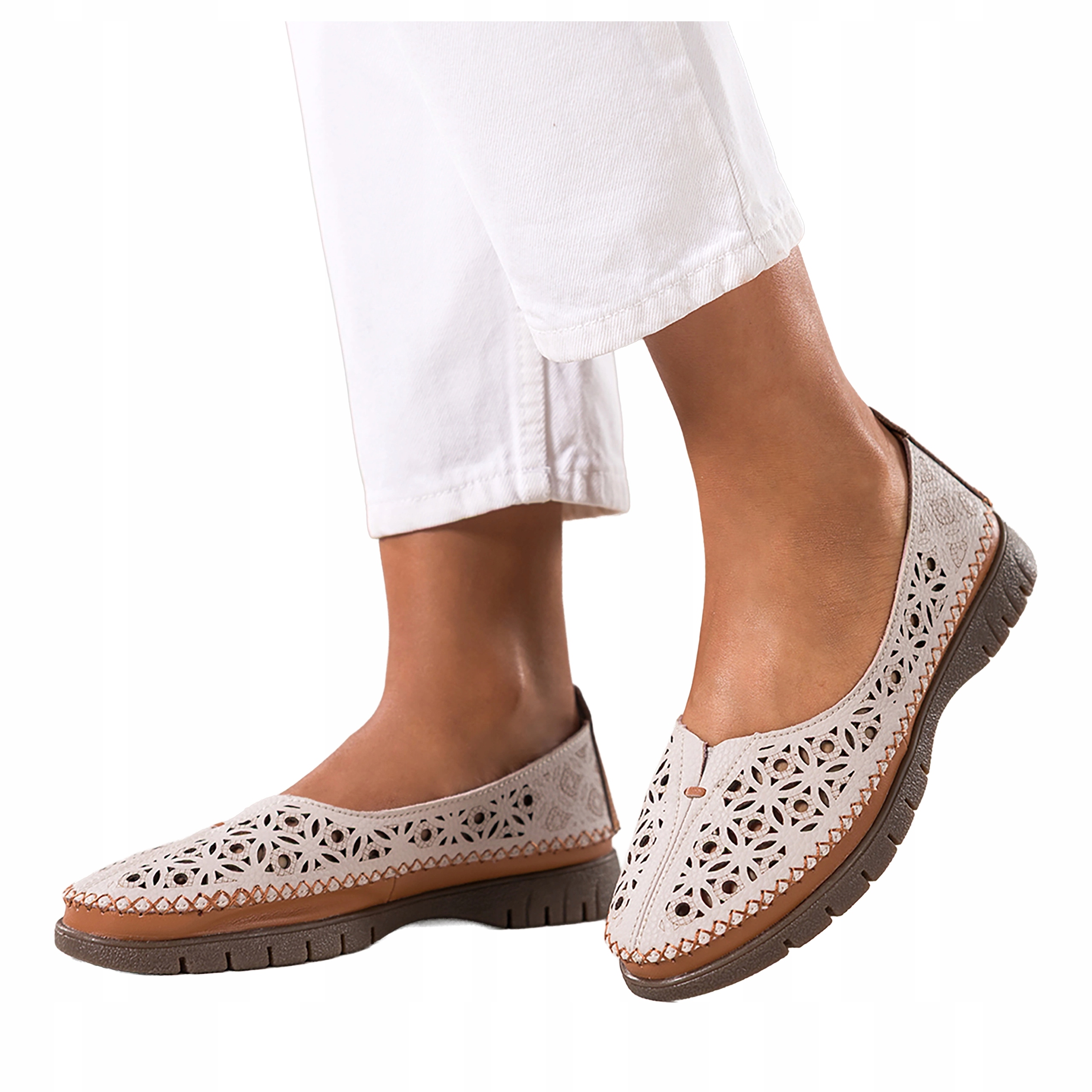 Polobotky Béžové Dámské Kožené Pružná podrážka Pohodlné vel. 38