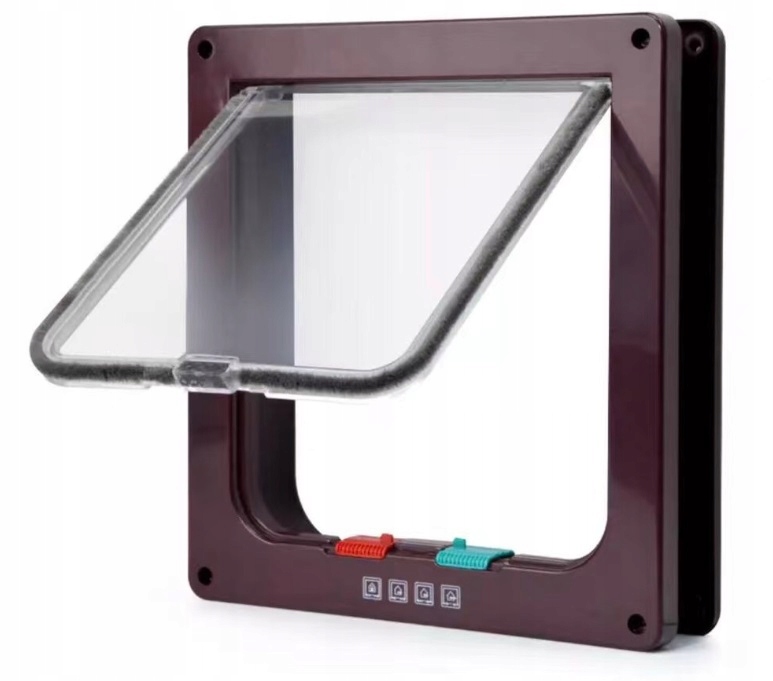 2 x Drzwi Z Klapą Dla Psa Kota Drzwiczki Wahadłowe Klapa 4 Sposoby Brąz XL-Zdjęcie-0