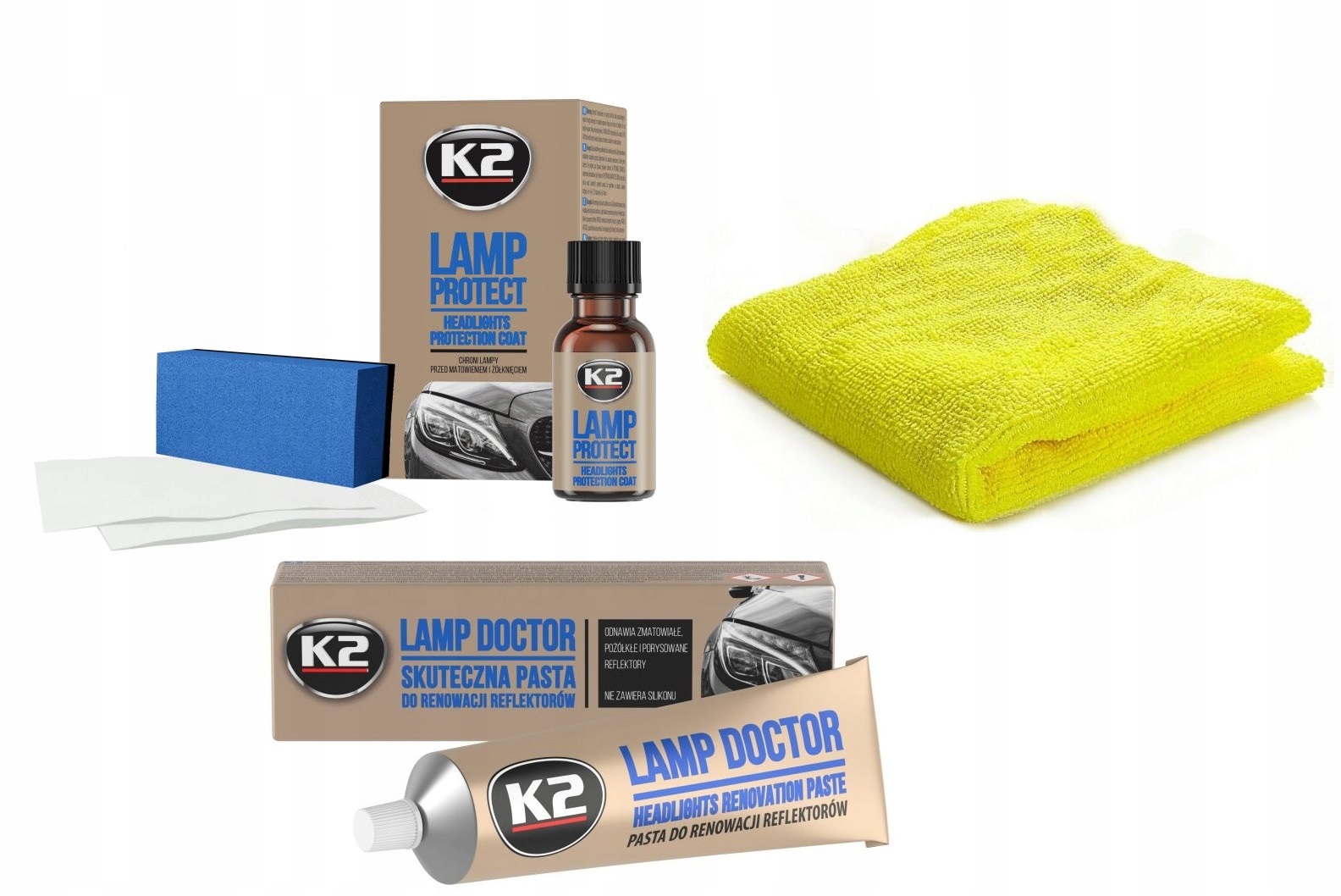 K2 ZESTAW DO POLEROWANIA RENOWACJI REFLEKTORÓW PASTA MIKROFIBRA