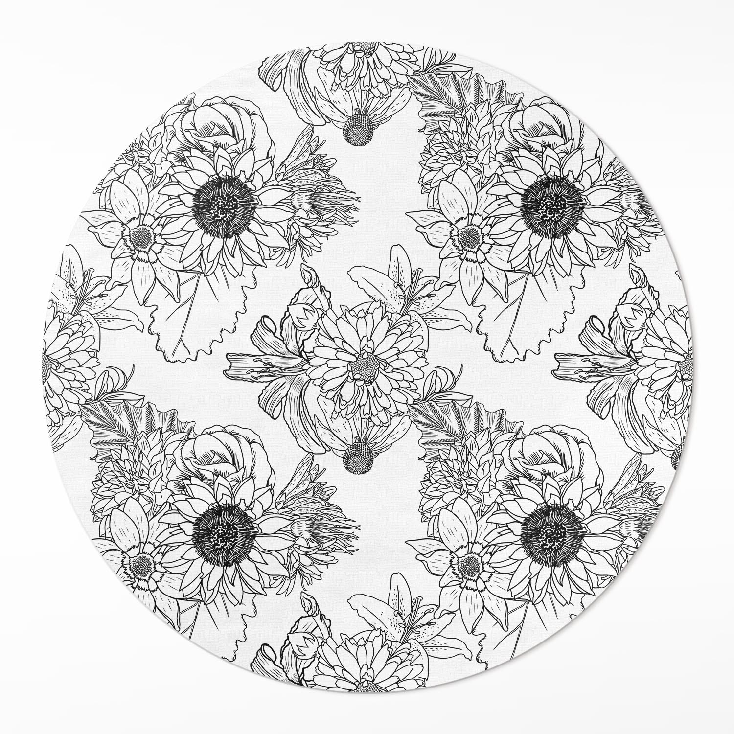 Kulatý Koberec Vinyl Pvc ⌀ 140 cm Kreslené slunečnice krásné vintage květiny