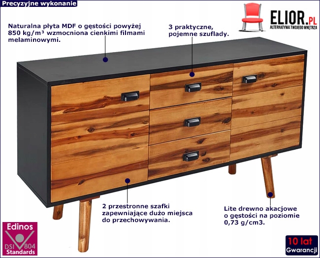 KOMODA DREWNIANA Z SZUFLADAMI DO SALONU I SYPIALNI Kod producenta 7791354820WPM12