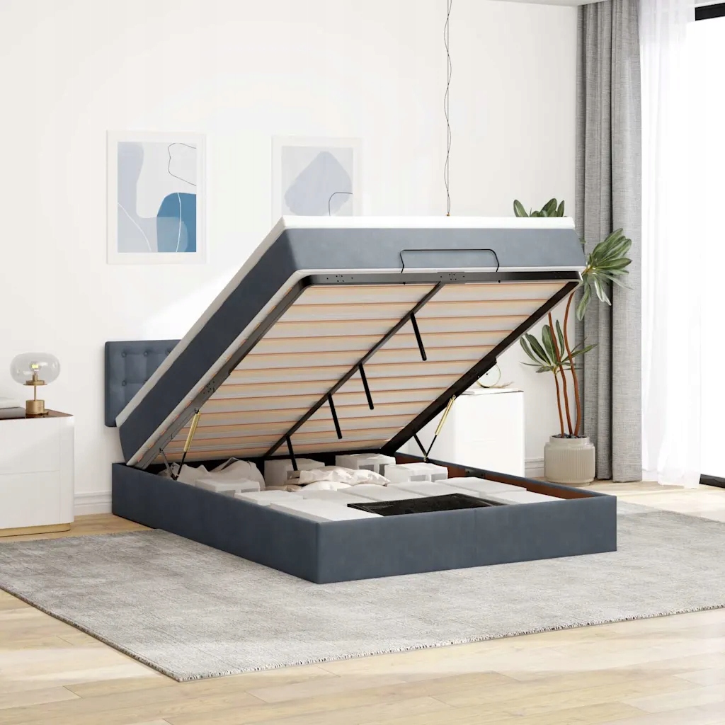 Osmanský rám postele s matrací tmavě šedá 140x190cm samet Šedá 3312765