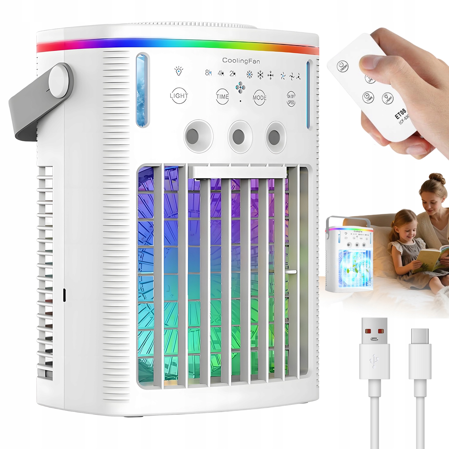 Mini Přenosný Klimatizátor S Vodní Nádrží O Objemu 1000 ML A Ventilátorem