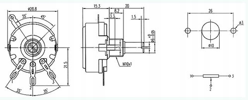 POTENCJOMETR LINIOWY OBROTOWY 470k 2W Kod producenta 3171