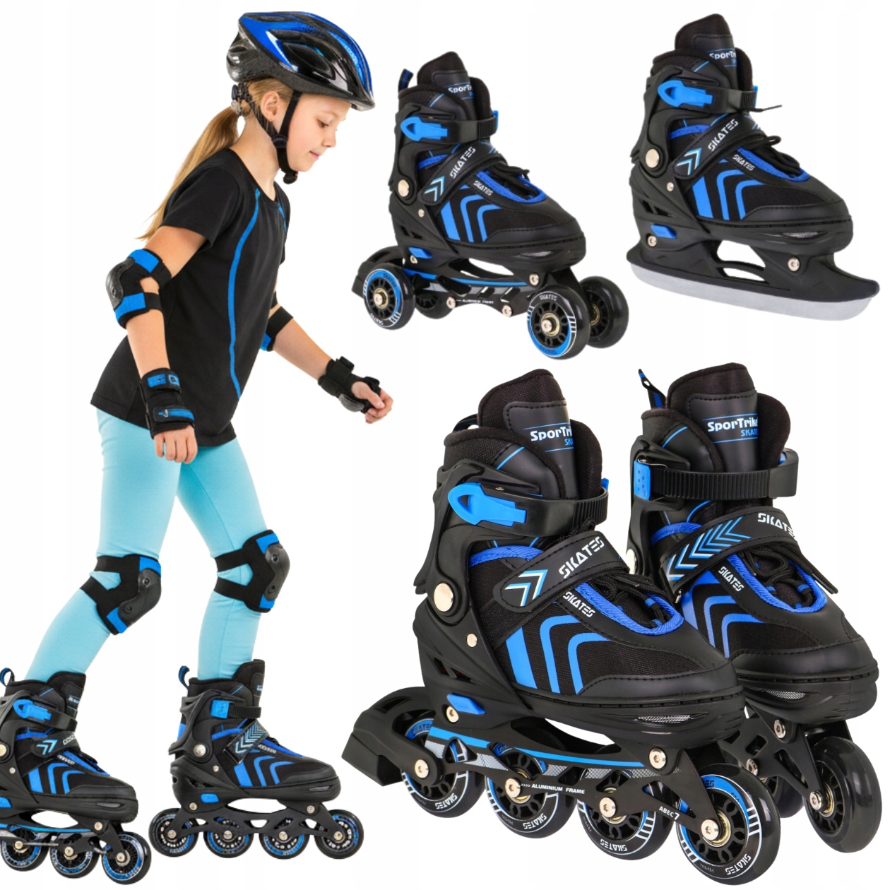 Rolki Regulowane Dla Dzieci Wrotki Łyżwy 4w1 dziecięce Rozmiar 34-38 Zestaw
