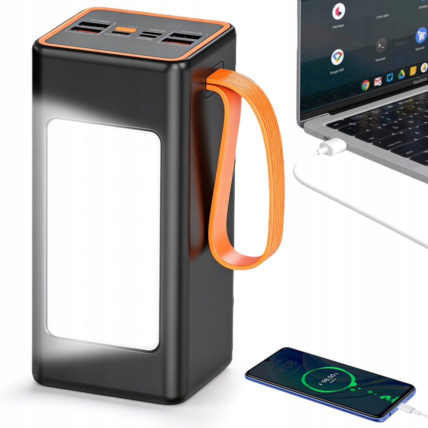 Rychlá Powerbanka S Kabely, Rychlé Nabíjení 50000 Mah, 6 Zařízení, Led Diody