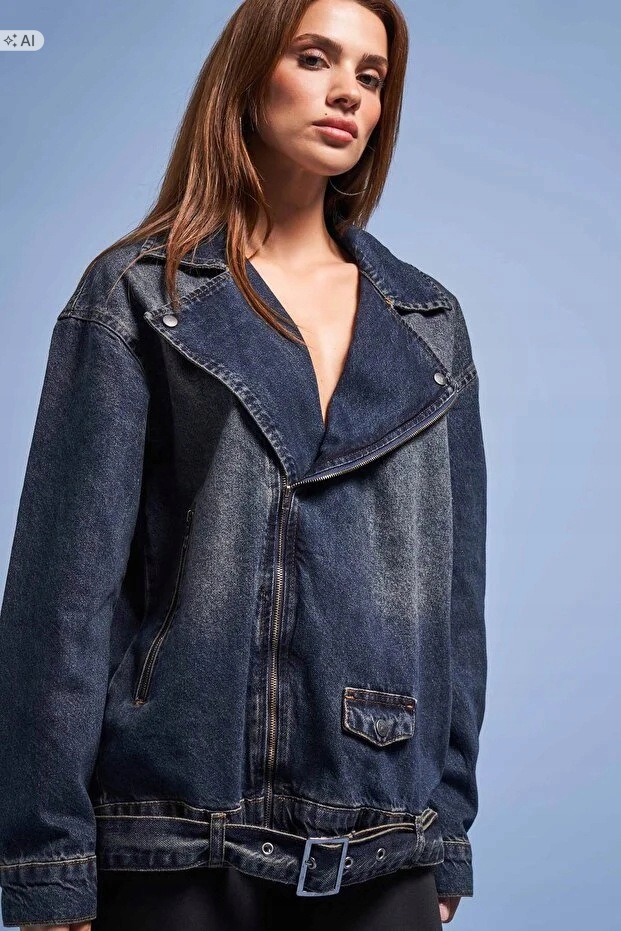 Volná Oversize Džínová Bunda S Tmavě Modrým Efektem L/XL 5IA