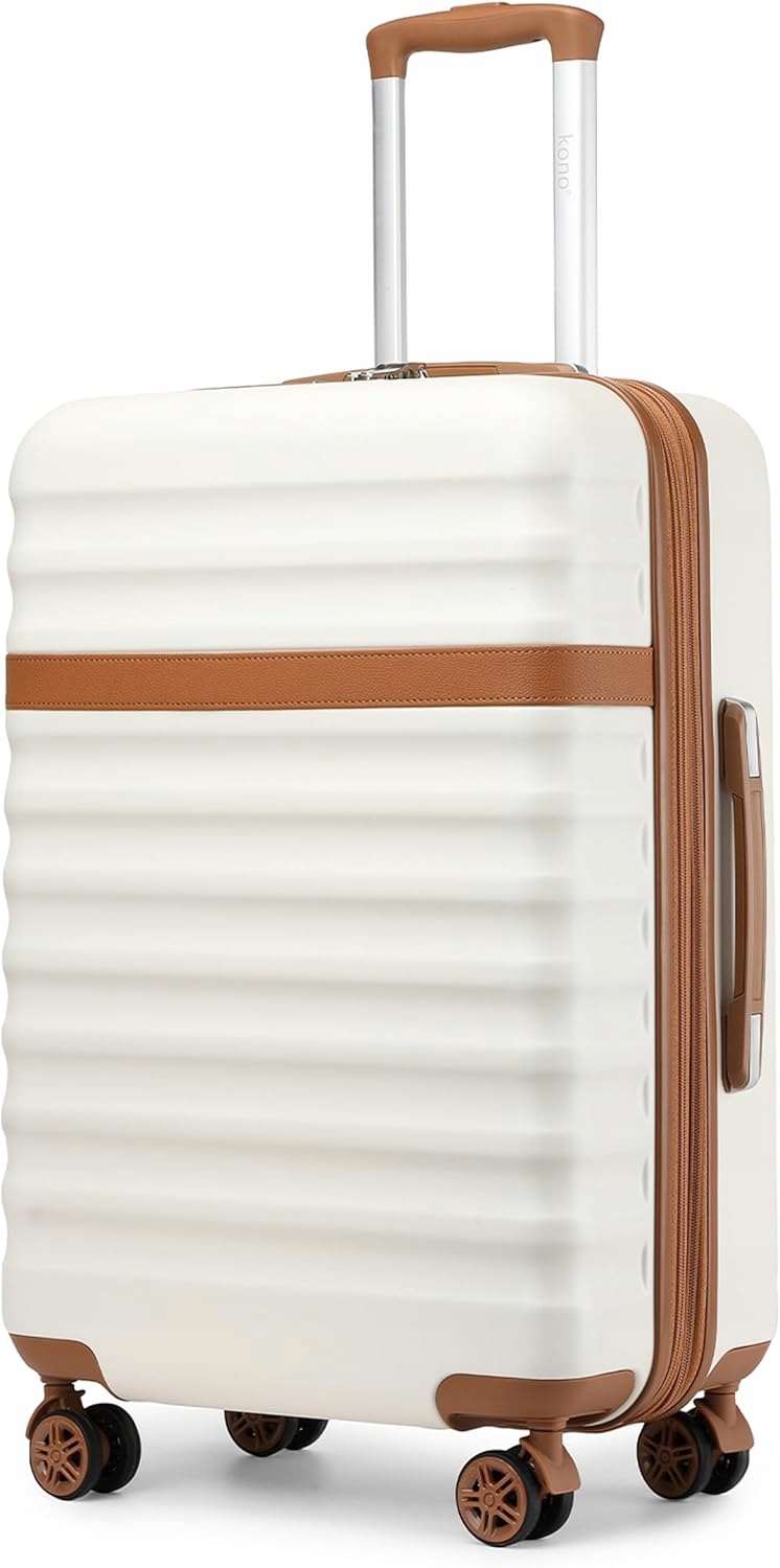 Walizka 24" kremowo-brązowa Abs+pc 4 Koła 360° Lekka zamek Tsa 55 Litrów