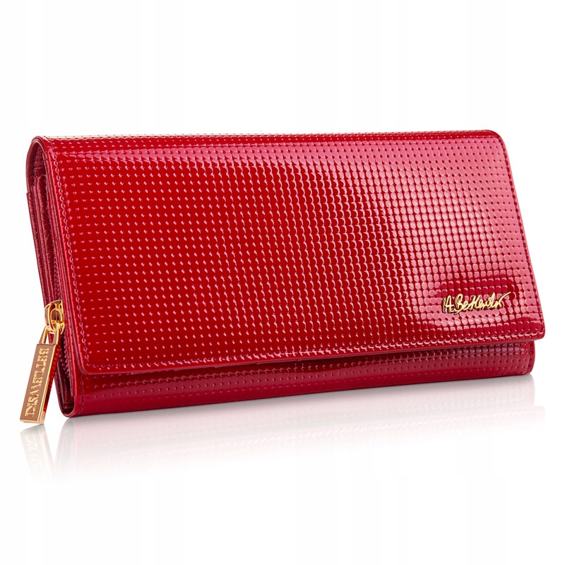 Betlewski Portfel damski lakier skóra wytłaczany wzór stylowy