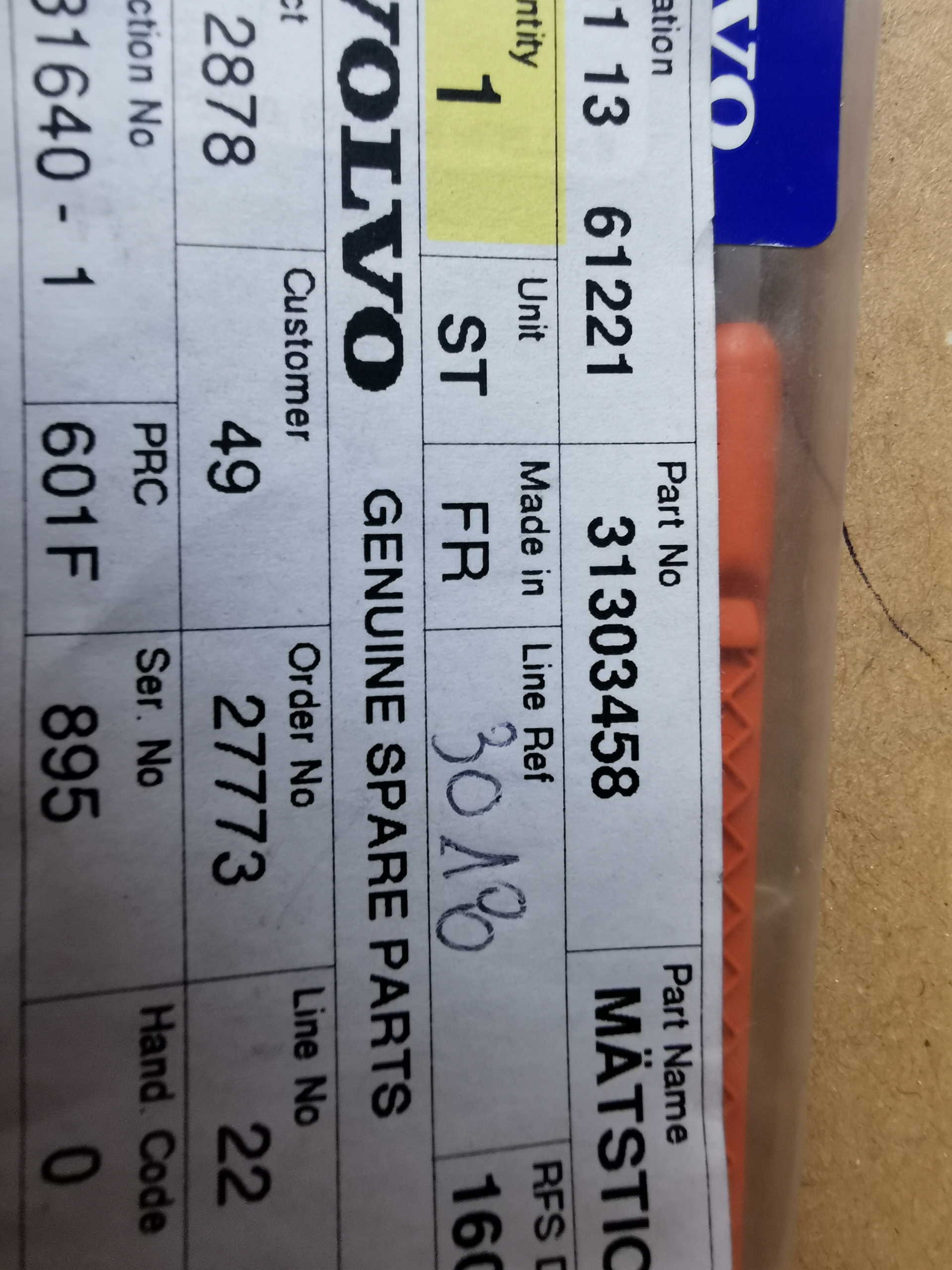 BAGNET MIARKA POZIOMU OLEJU VOLVO S80 II S40 II D4 Part number 31303458