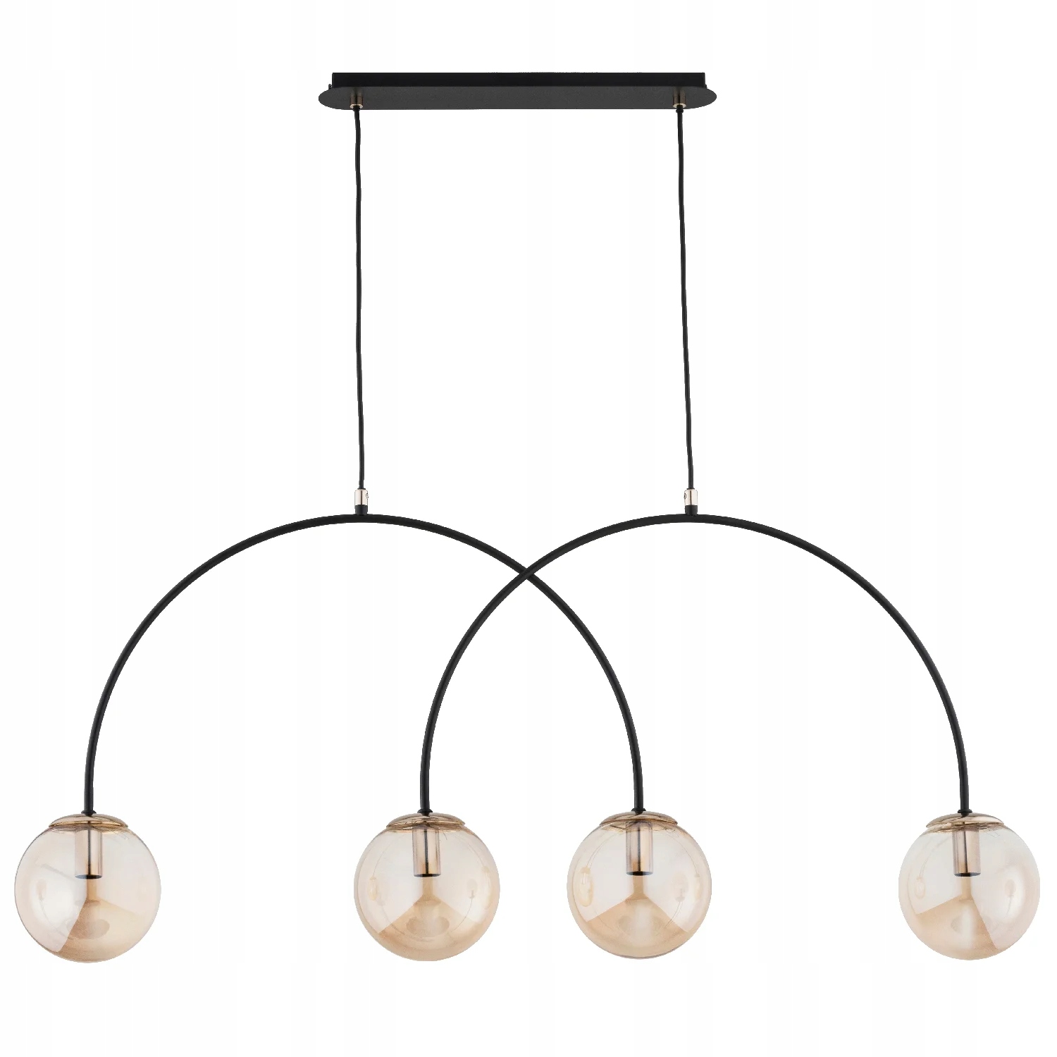 Závesná lampa čierna s jantárovými guľami 4xE14 10W Bendo Alfa