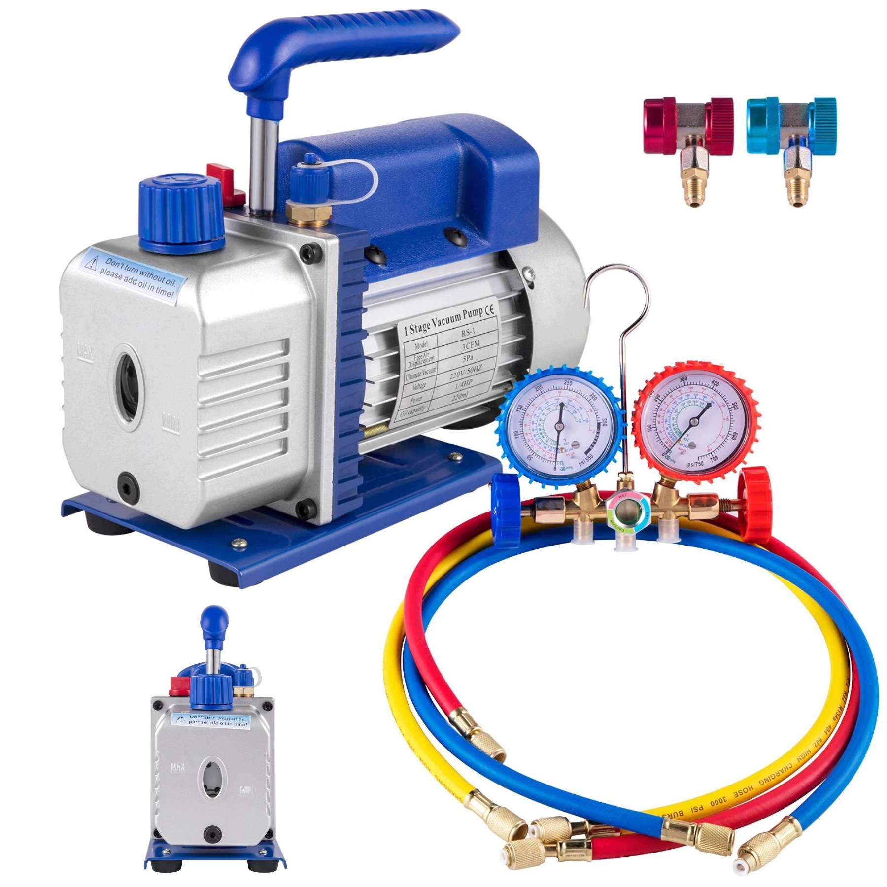 3CFM 1/4KM Jednostupňová vakuová pumpa, s manometrem 200 Ml oleje, sada pro Hvac