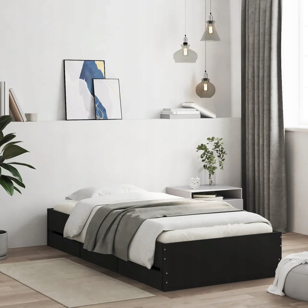 Rám postele se zásuvkami černý 75 x 190 cm kompozitní dřevo Černý 3207330
