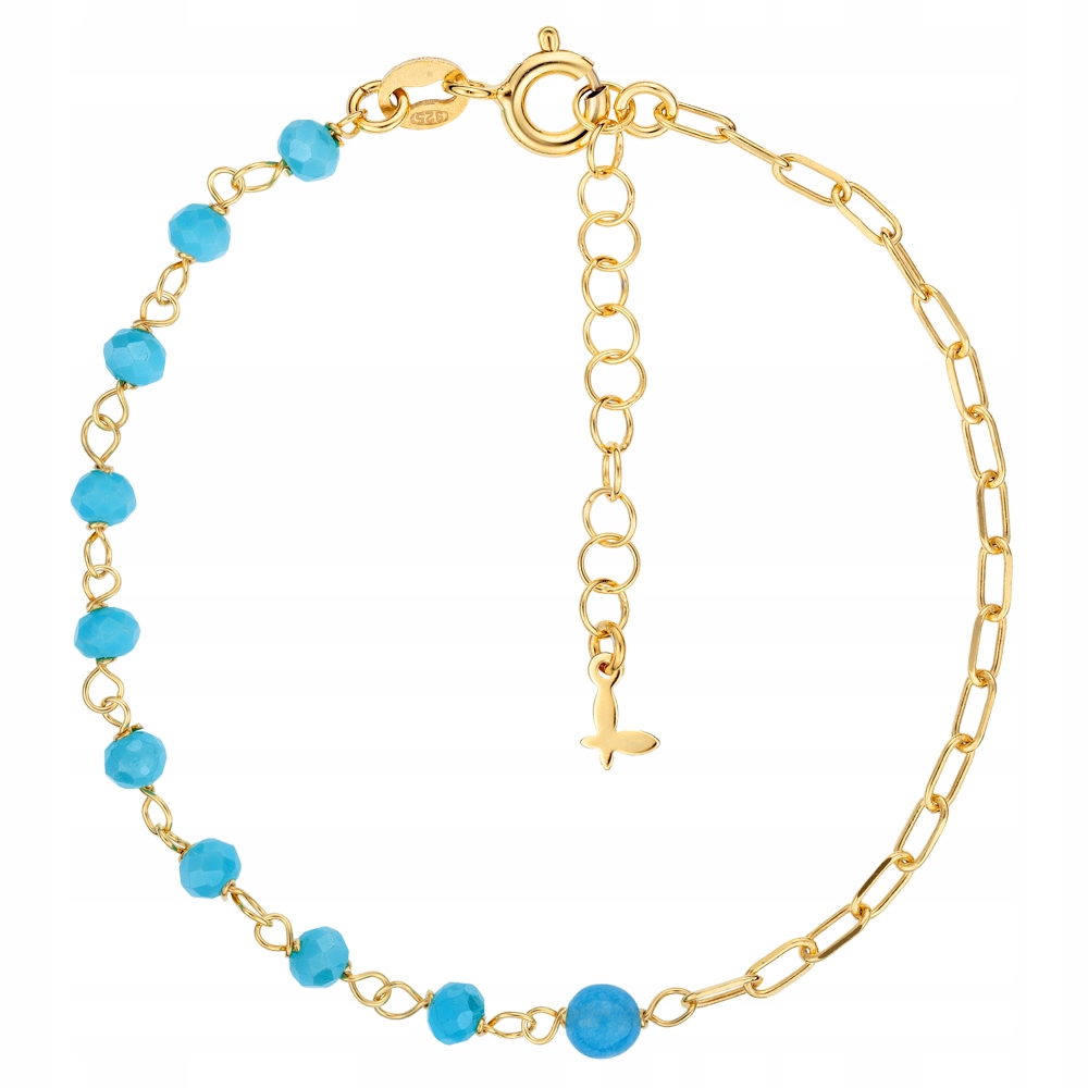 Bransoletka Pozłacana Koraliki Niebieski Chalcedon Srebro 925 18K Sadva