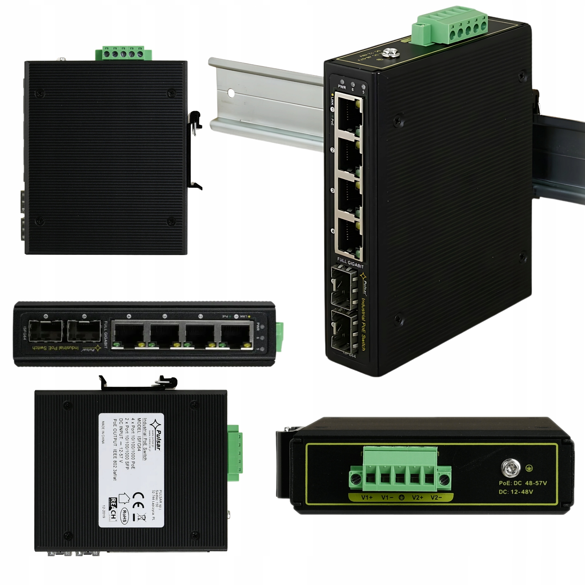 Switch przemysłowy Pulsar ISFG64 4x PoE 2x Sfp