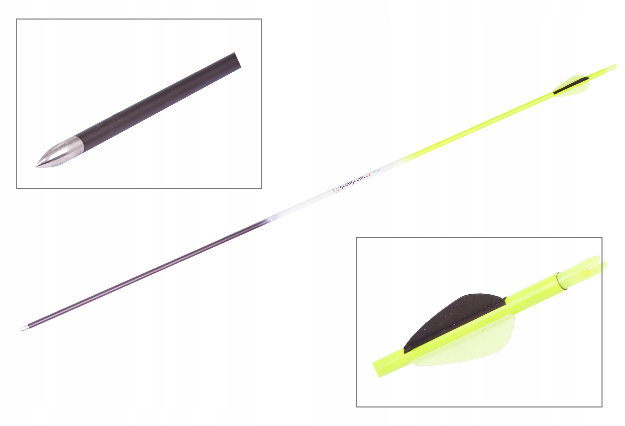 Goodgoods żółty strzała karbonowa do łuku 30" o średnicy 6 mm, lotki plasti