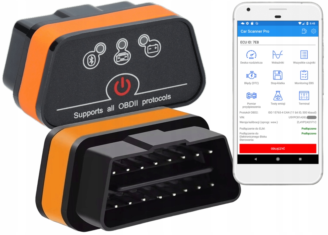 Interfejs Diagnostyczny OBDII Bluetooth 5.0 Polski Android iOS Waga produktu z opakowaniem jednostkowym 0.3 kg