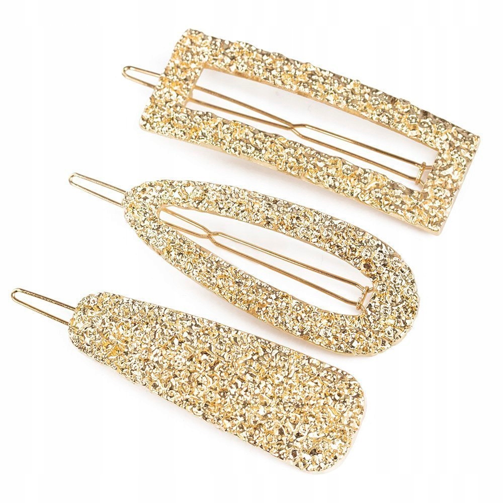 

Spinki Do Włosów zestaw klamry Złote 3 sztuki