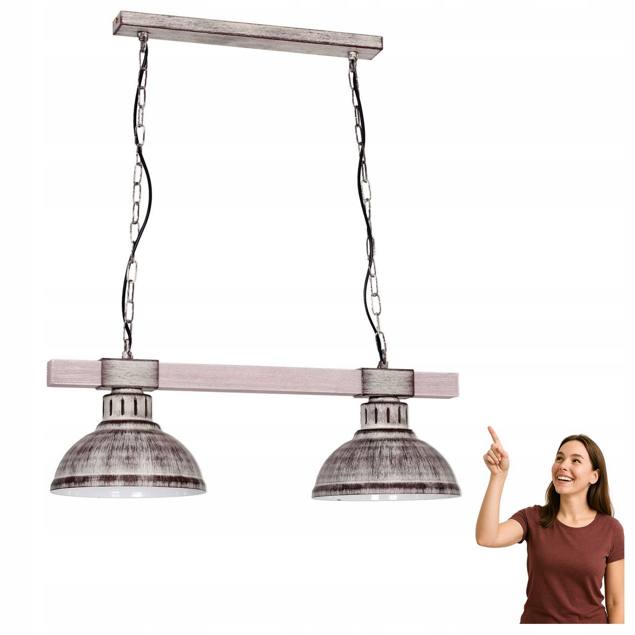 Dvojitá závesná lampa na drevenom nosníku Hakon 9061 Luminex