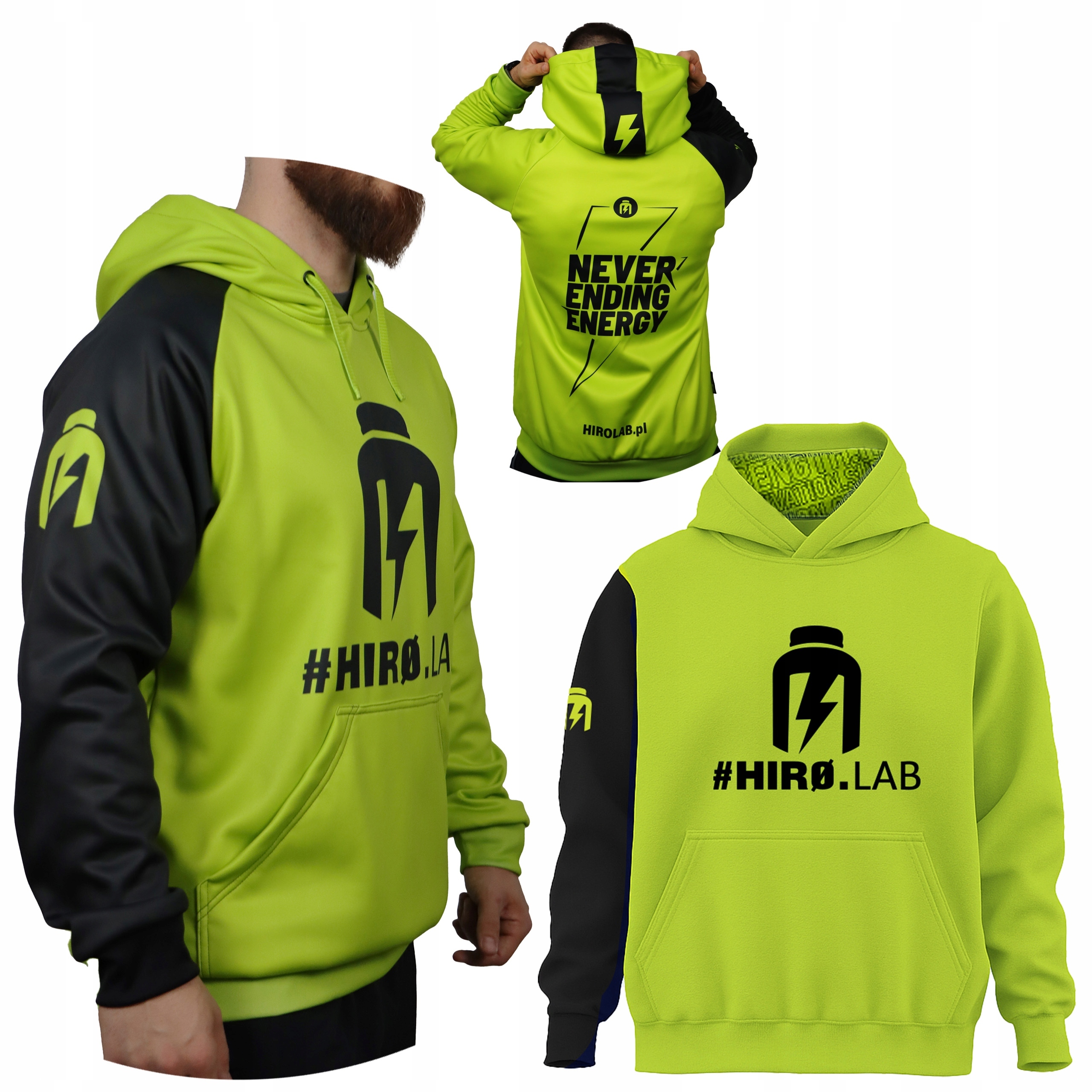 Hiro.Lab pánská mikina s kapucí typu Hoodie vel. L Sportovní zelená černá