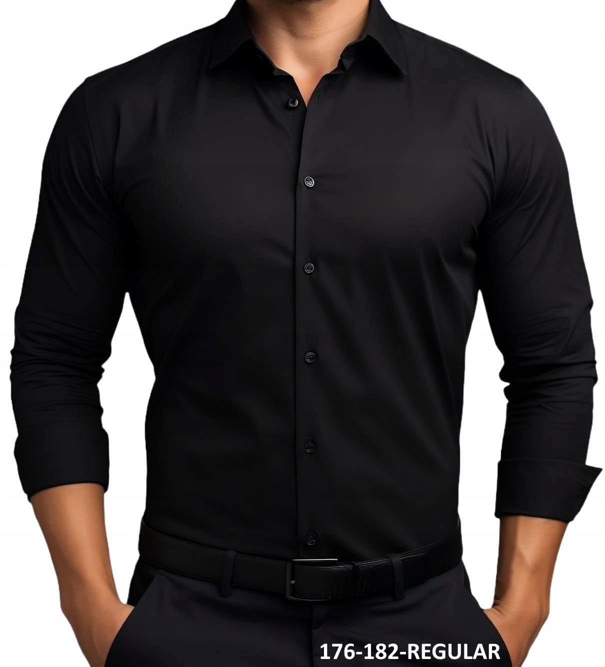 Czarna koszula męska z długim rękawem Villaro L06 176-182 43-Regular