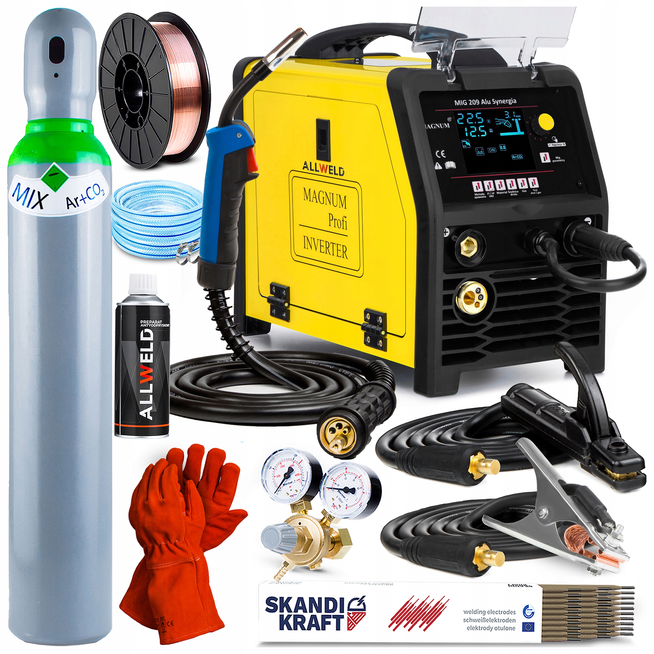 Spawarka Inwertorowa Magnum Mig 209 Alu Synergia LCD Lutospawanie Igbt 230V