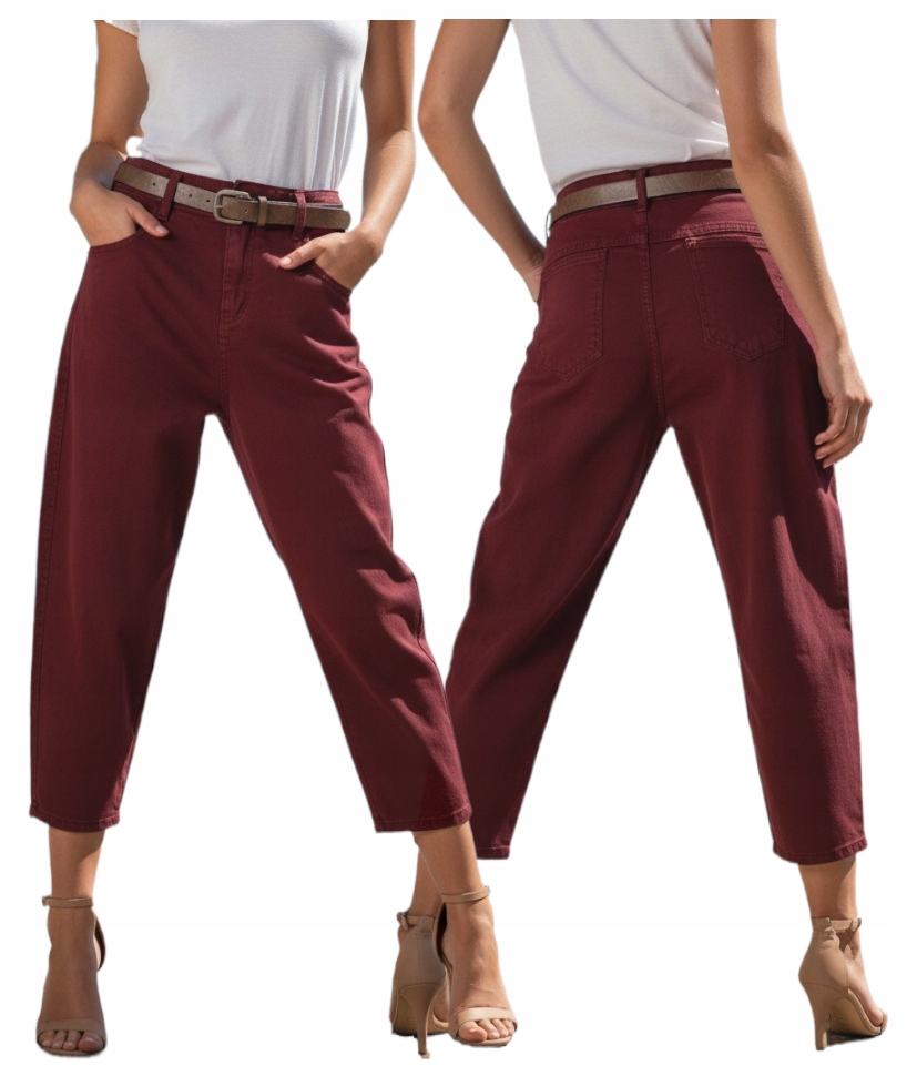 Spodnie Jeans damskie M.Sara Balloon Luźne wysoki stan Bordowe 38/M