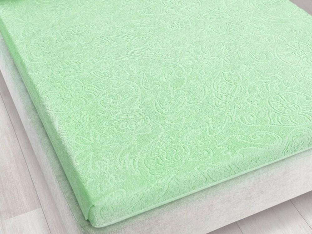 Froté prostěradlo bez gumičky 175x220 Tulipán zelené jasmínové žakárové