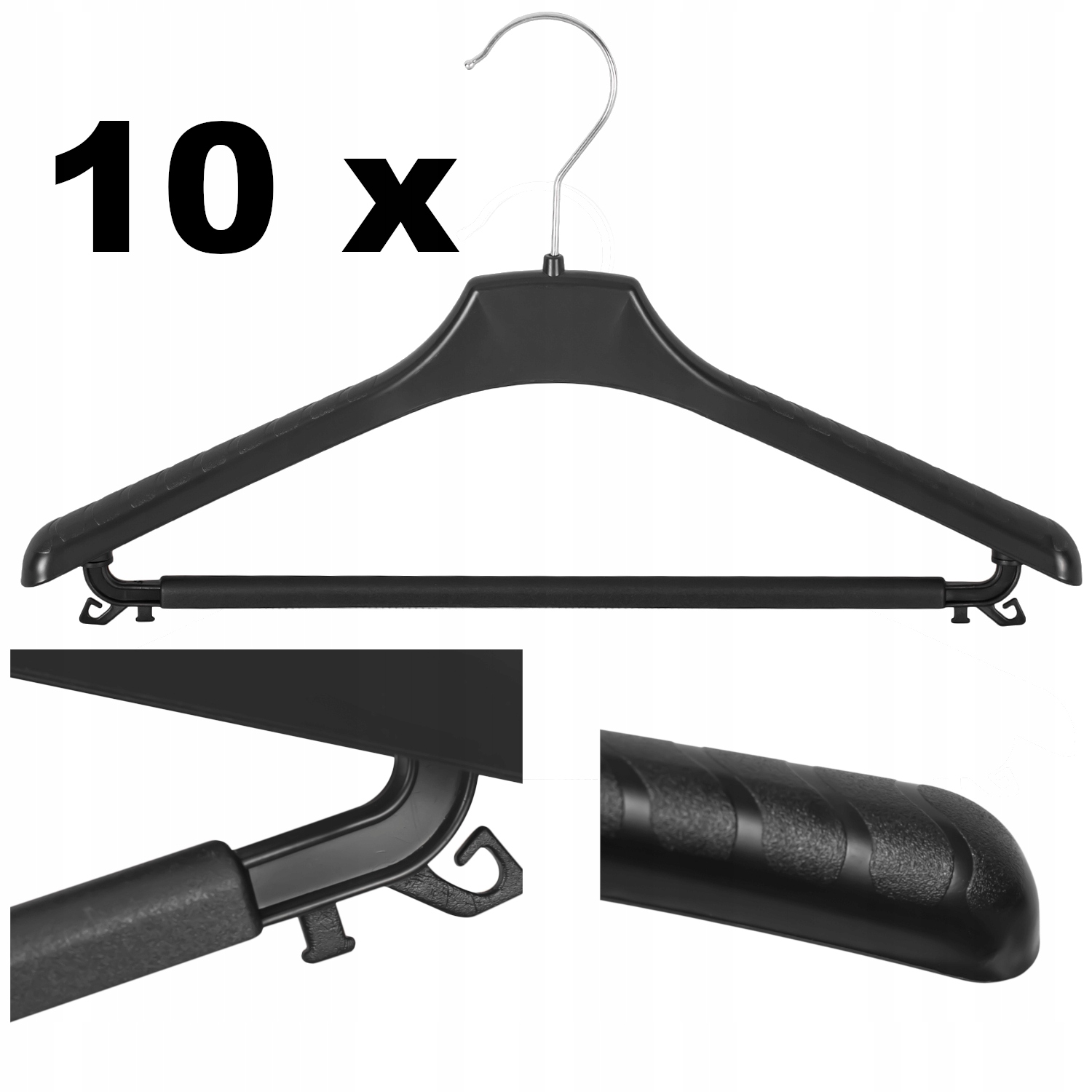 

10 x wieszak na ubrania czarny uniwersalny 38 cm