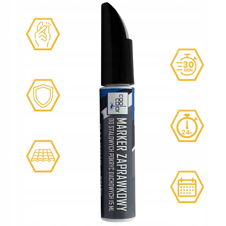 MARKER ZAPRAWKOWY CZARNY DO STALOWYCH POKRYĆ SZYBKOSCHNĄCY RAL 9005 Grubość 1 mm