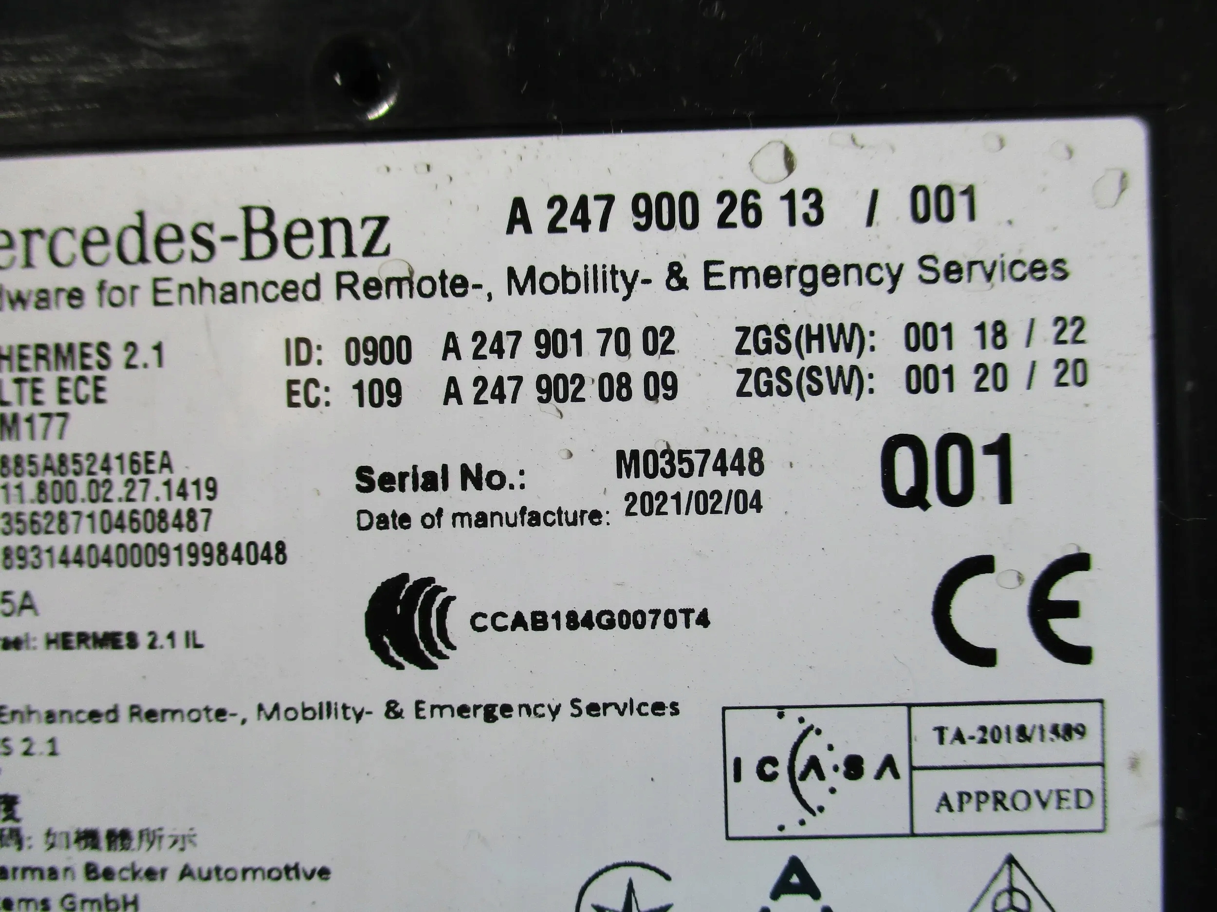 MODUŁ STEROWNIK HERMES MERCEDES A W177 W247 A2479002613 Typ samochodu Samochody osobowe