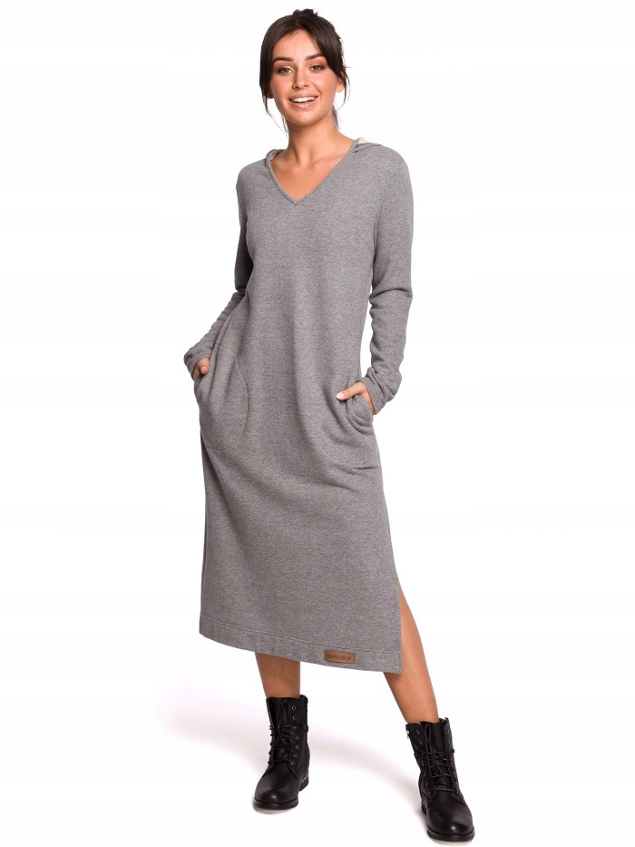 

Eu XXL B128 Sukienka maxi z kapturem - szara Eu XX