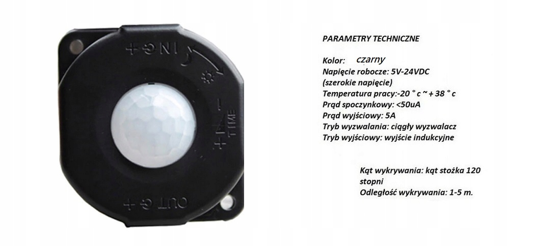 CZUJNIK RUCHU PIR 12V DZIEŃ NOC D-7 CZARNY Typ czujnik