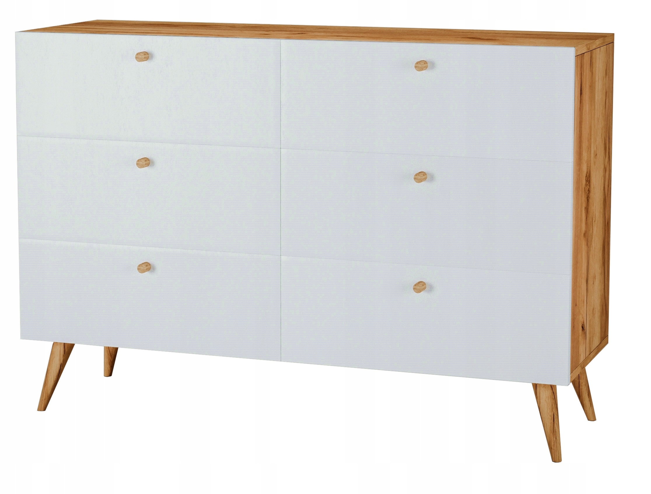 

Komoda 6 szuflad Styl Skandynawski 120cm dąb biała