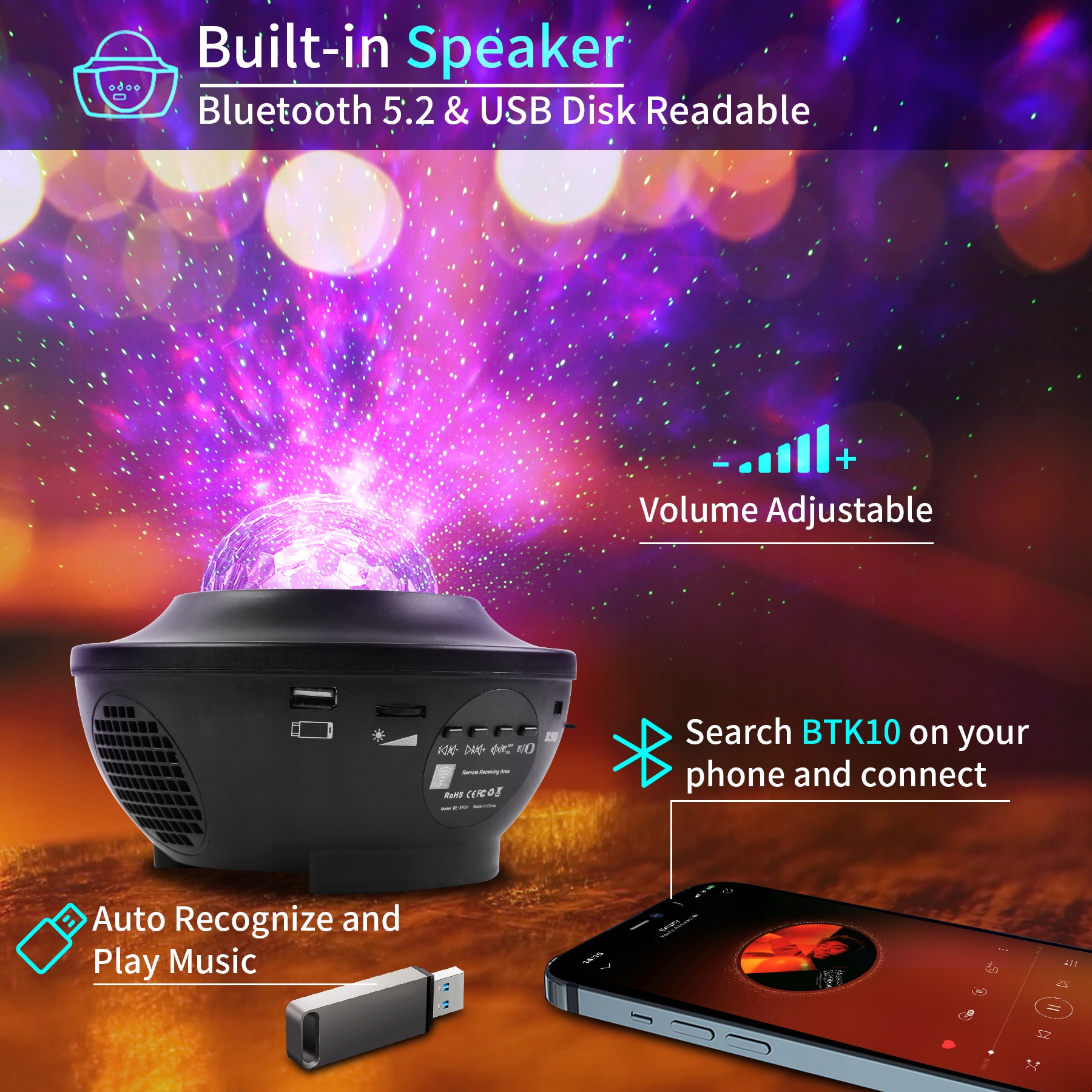 Lampka projektor Asato Projektor Gwiazd Led czarny Marka Asato