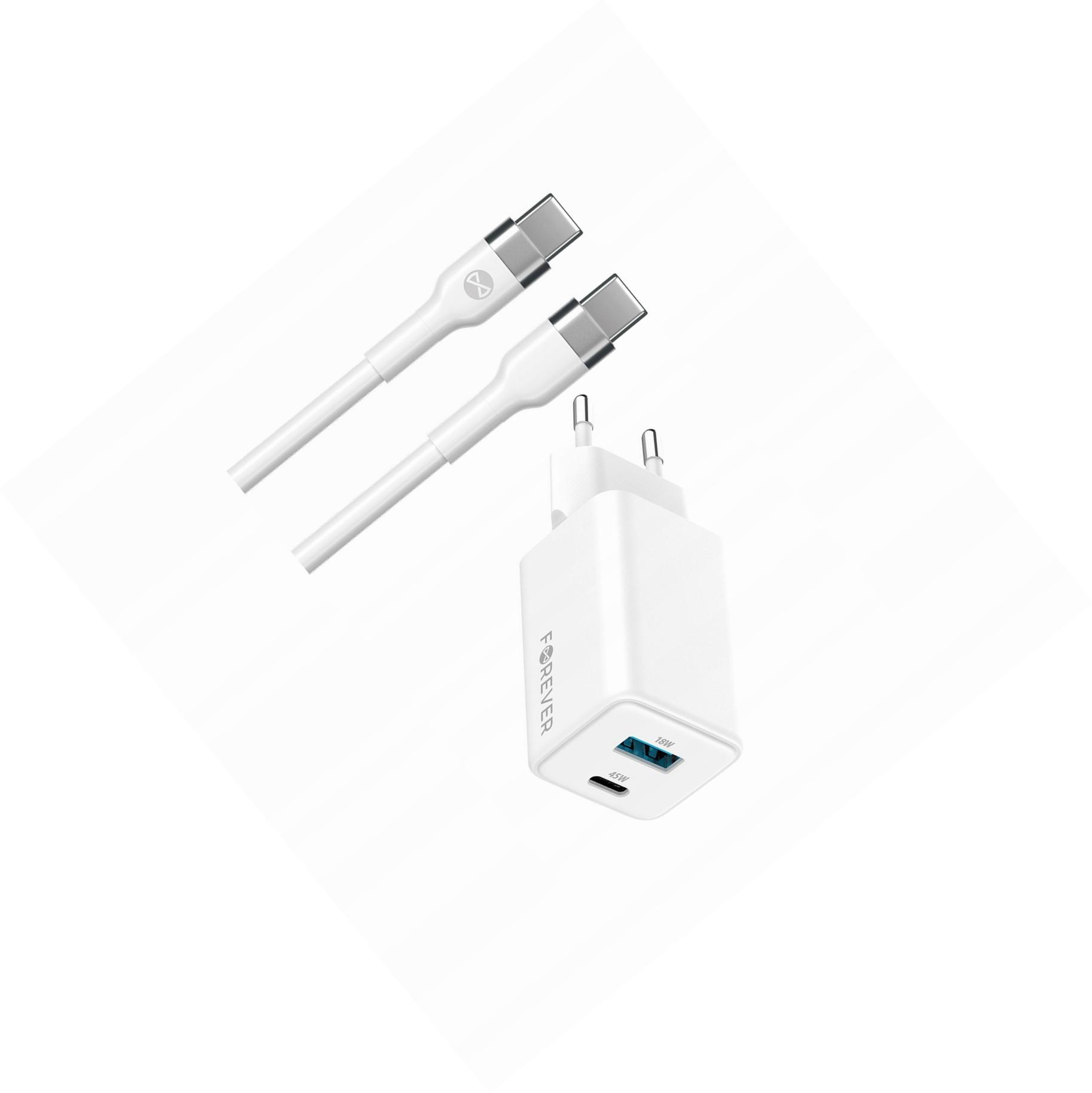 Szybka ładowarka GaN 45W 2 wejścia Usb i Usb-c z kablem do Doogee S68 Pro