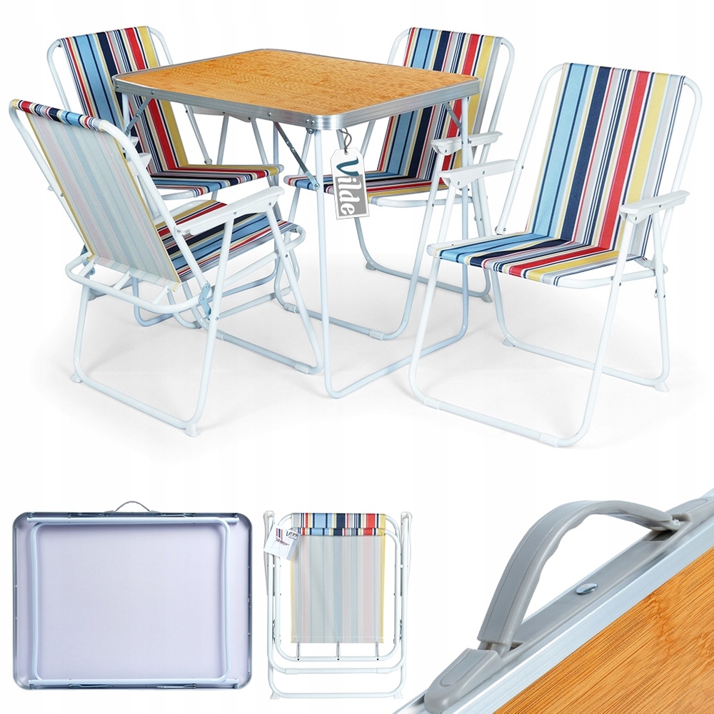 Turistický zahradní kempingový nábytek, balkonový stůl 4 x skládací židle