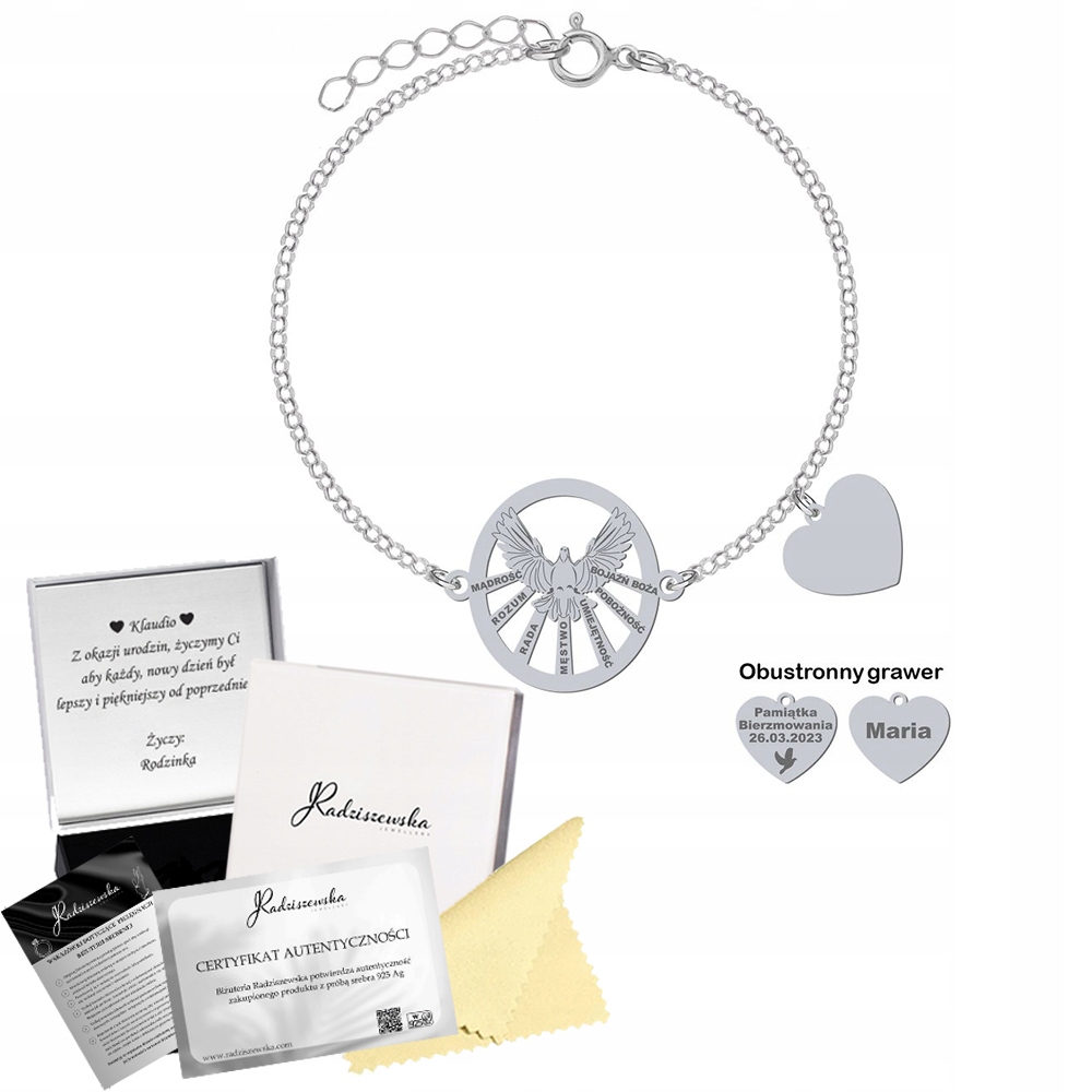 Stříbrný náramek s Duchem svatým Řetízek Dárek 925 Gravírování Bonus