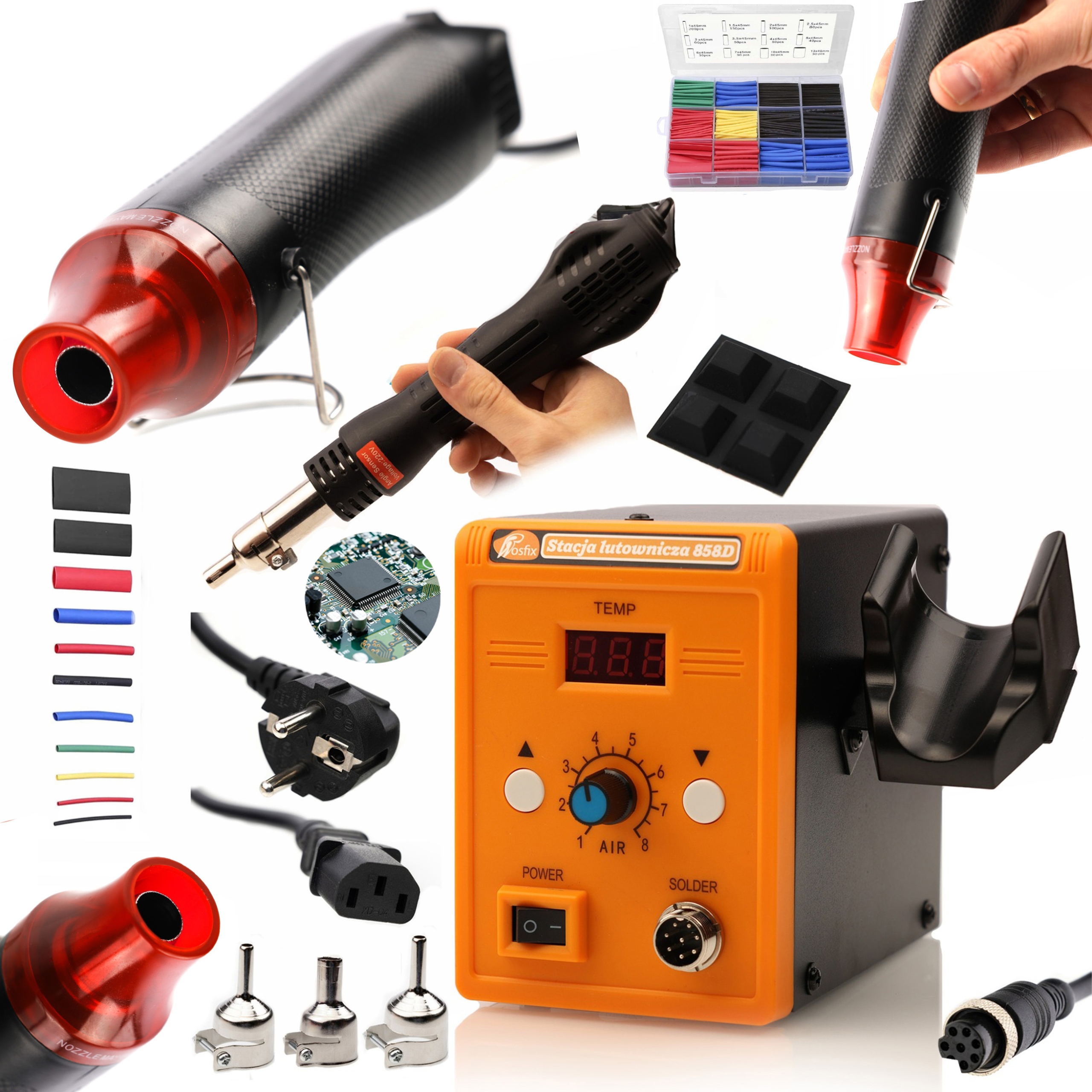 ROSFIX STACJA LUTOWNICZA HOT-AIR 858D + MINI OPALARKA HOT-AIR 300W + RURKI